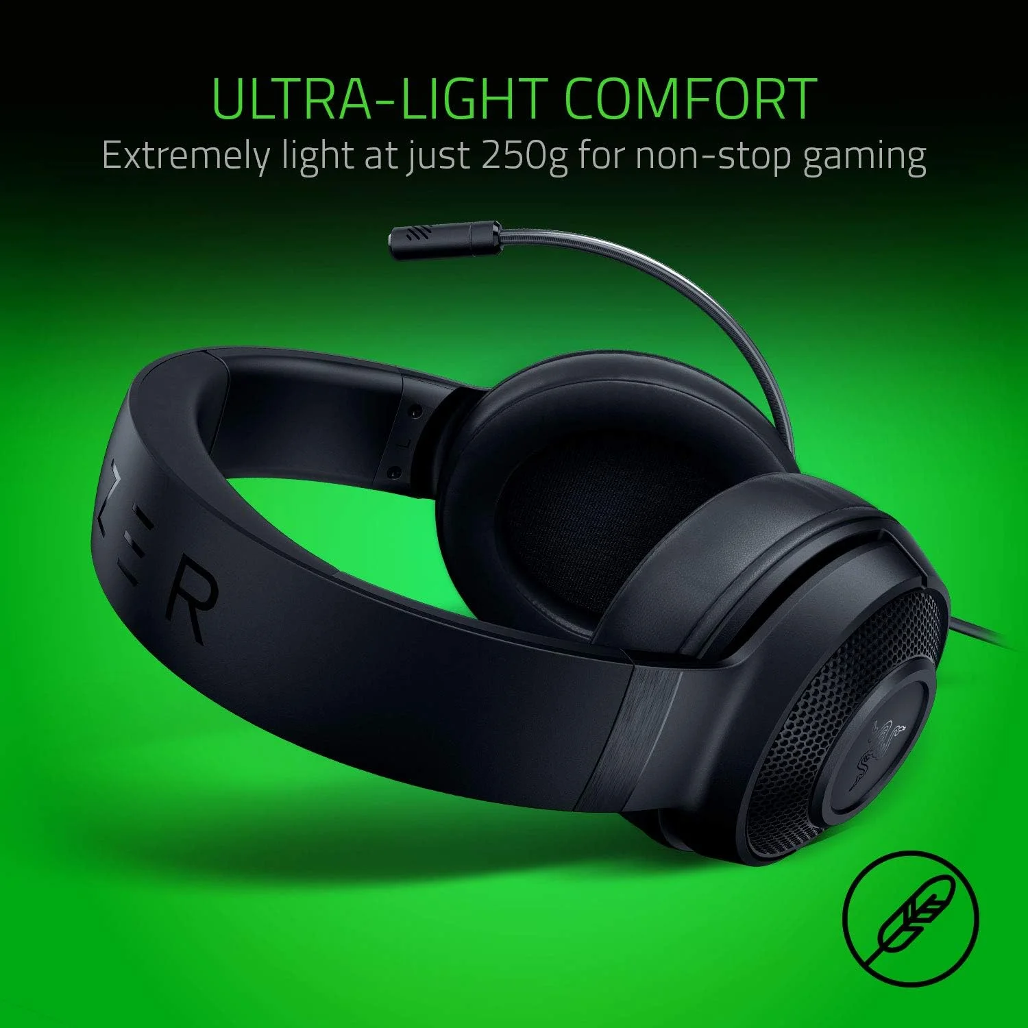 هدست گیمینگ فوق سبک Razer Kraken X: صدای فراگیر 7.1 - فریم آلومینیومی سبک وزن - میکروفون کاردیوئید خم شو - برای PC، PS4، PS5، Switch، Xbox One، Xbox Series X|S، موبایل - مشکی