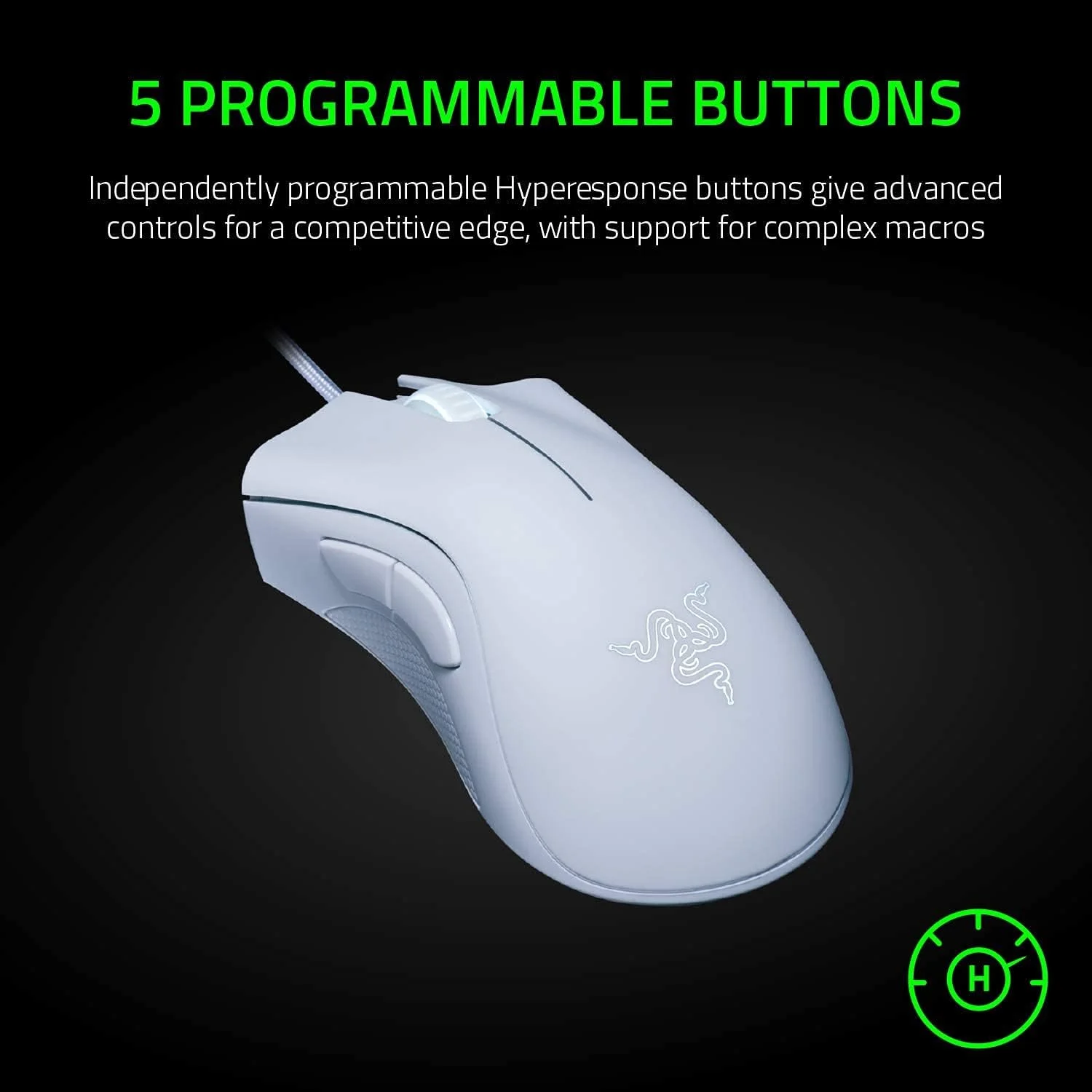 موس گیمینگ Razer DeathAdder Essential: سنسور اپتیکال 6400 DPI - 5 دکمه قابل برنامه ریزی - سوییچ های مکانیکی - گریپ های جانبی لاستیکی - سفید جیوه ای