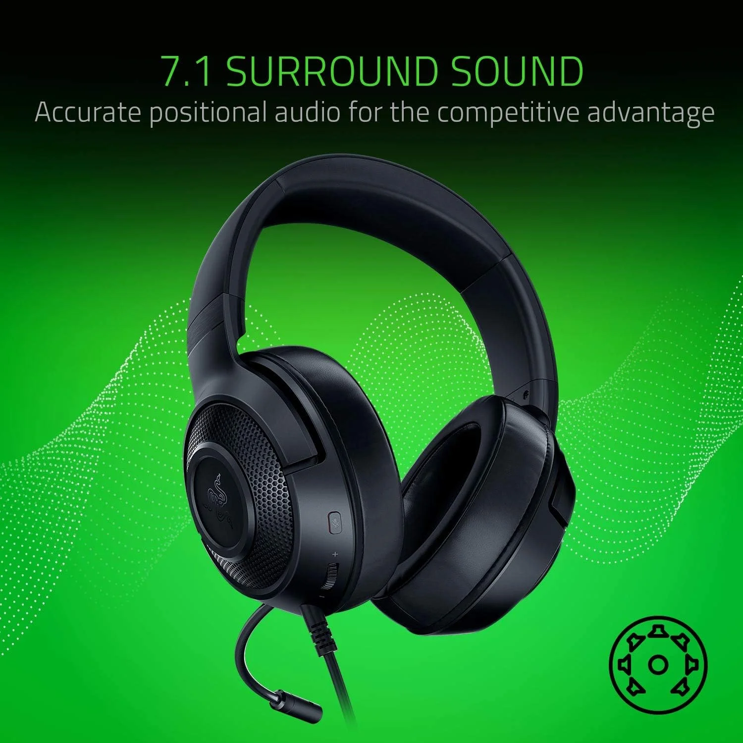 هدست گیمینگ فوق سبک Razer Kraken X: صدای فراگیر 7.1 - فریم آلومینیومی سبک وزن - میکروفون کاردیوئید خم شو - برای PC، PS4، PS5، Switch، Xbox One، Xbox Series X|S، موبایل - مشکی