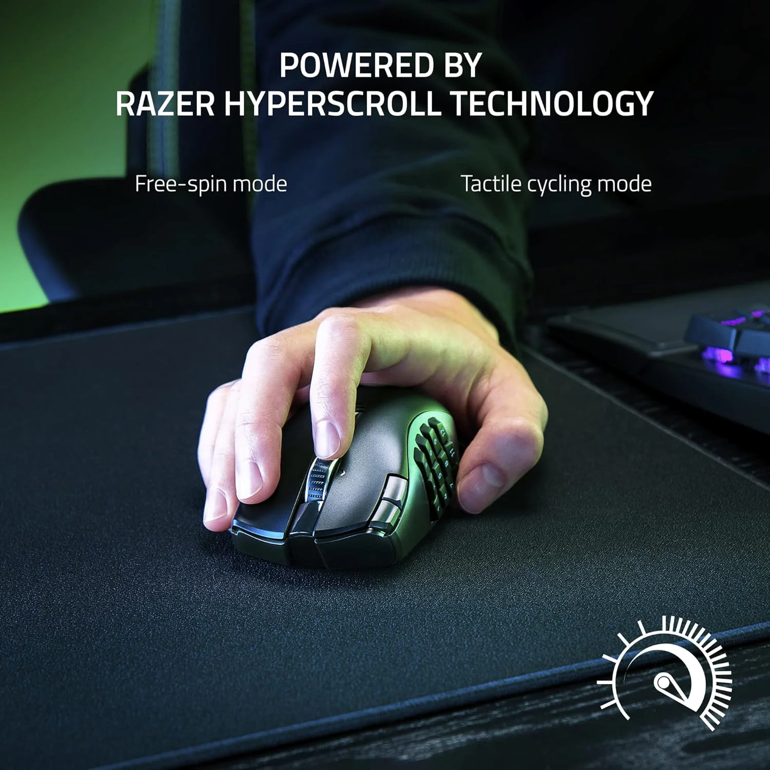 ماوس گیمینگ بی‌سیم MMO Razer Naga V2 HyperSpeed: 19 دکمه قابل برنامه‌ریزی - فناوری HyperScroll - حسگر اپتیکال Focus Pro 30K - سوییچ‌های مکانیکی ماوس Gen-2 - عمر باتری تا 400 ساعت