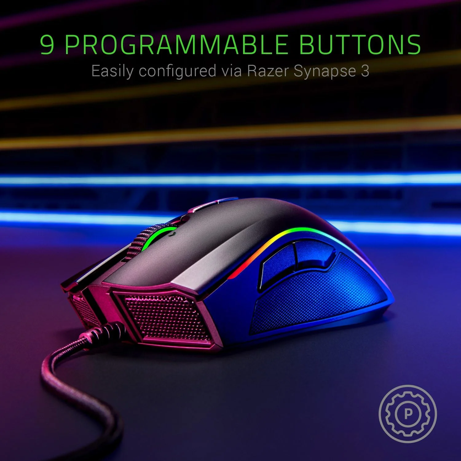 موس گیمینگ سیم دار Razer Mamba Elite: سنسور اپتیکال 16000 DPI - نورپردازی Chroma RGB - 9 دکمه قابل برنامه ریزی - سوئیچ های مکانیکی