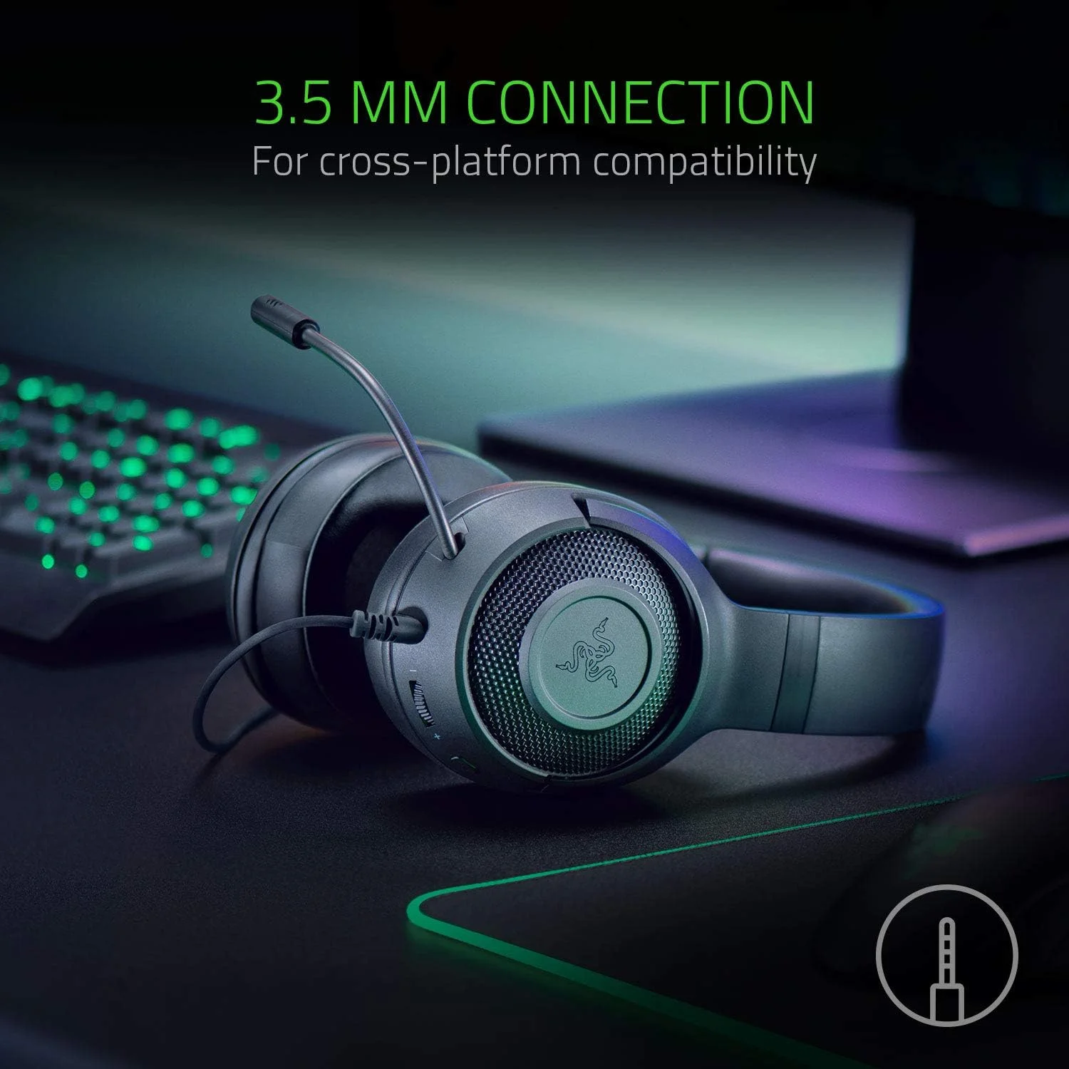 هدست گیمینگ فوق سبک Razer Kraken X: صدای فراگیر 7.1 - فریم آلومینیومی سبک وزن - میکروفون کاردیوئید خم شو - برای PC، PS4، PS5، Switch، Xbox One، Xbox Series X|S، موبایل - مشکی