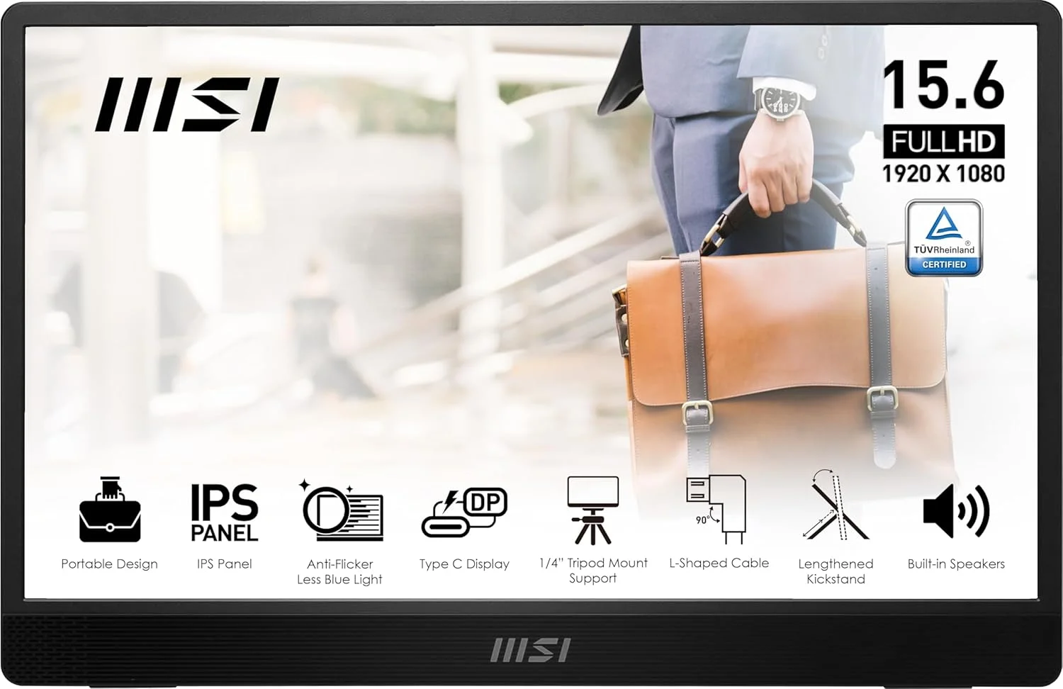 مانیتور قابل حمل MSI Pro MP161 E2، 15.6 اینچ FHD IPS 1080p، USB Type-C، Mini-HDMI، بلندگوهای داخلی، مناسب برای PC، Mac، PS5، PS4، Xbox، موبایل، خاکستری متالیک