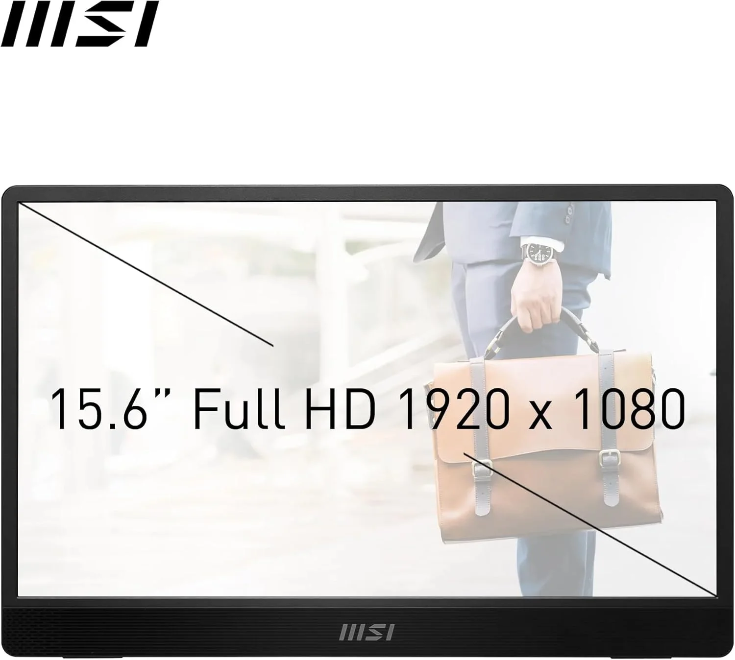 مانیتور قابل حمل 15.6 اینچی فول اچ دی MSI PRO MP161 E2 - پنل IPS 1920x1080، 60 هرتز، صفحه نمایش محافظ چشم (PC، لپ تاپ، موبایل)، بلندگوها، شاسی و پایه بهبود یافته - Mini-HDMI 2.0b، 2 x USB Type-C