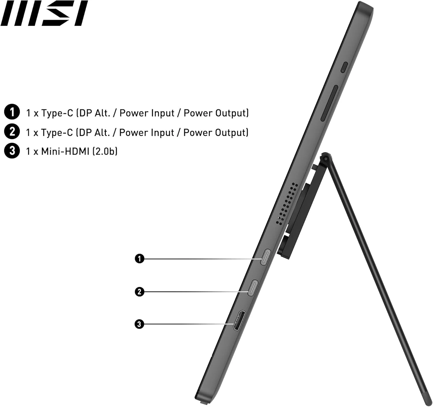 مانیتور قابل حمل MSI Pro MP161 E2، 15.6 اینچ FHD IPS 1080p، USB Type-C، Mini-HDMI، بلندگوهای داخلی، مناسب برای PC، Mac، PS5، PS4، Xbox، موبایل، خاکستری متالیک