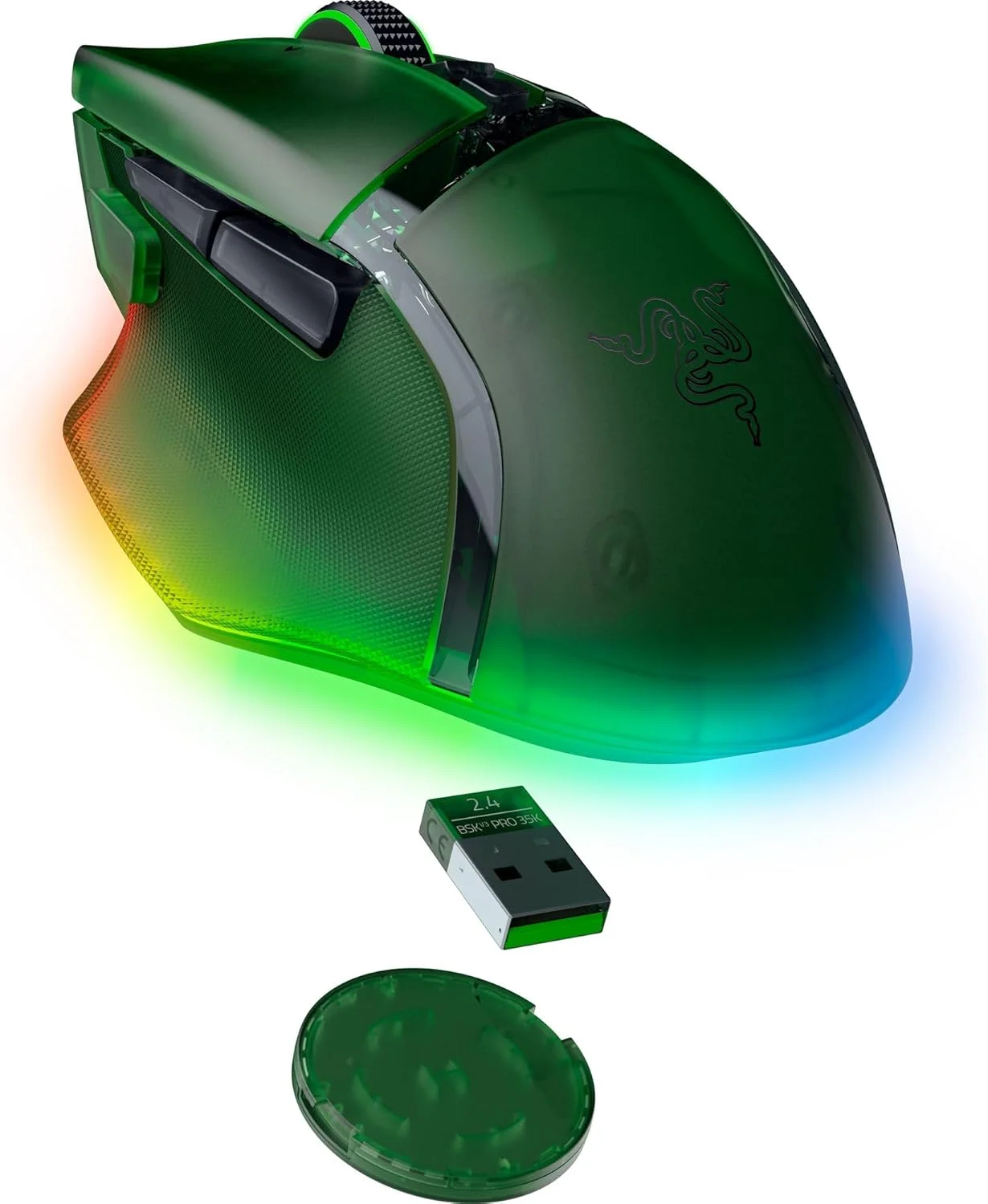 موس گیمینگ بی‌سیم ارگونومیک RGB ریزر Basilisk V3 Pro 35K نسخه Phantom Green