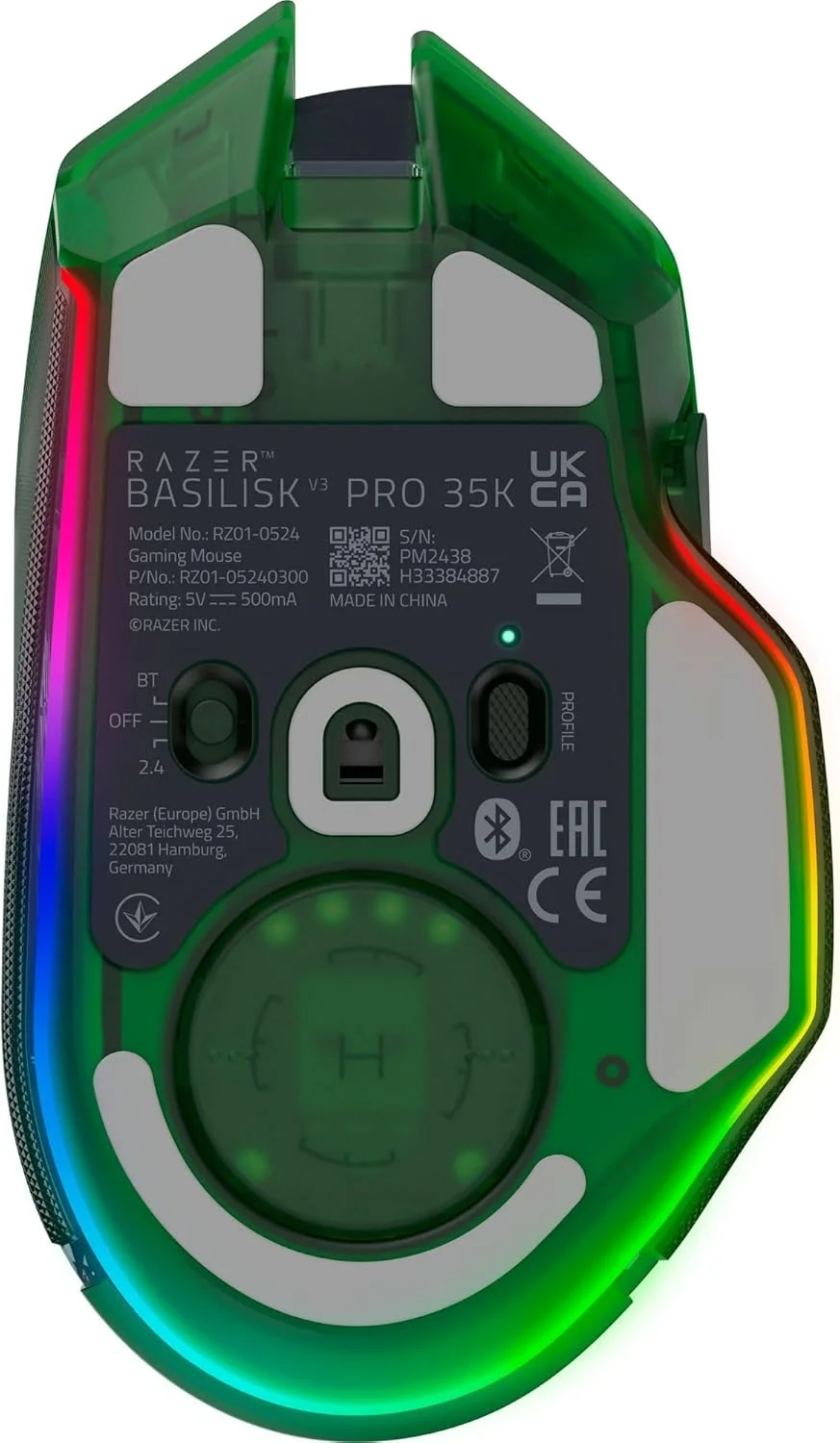 موس گیمینگ بی‌سیم ارگونومیک RGB ریزر Basilisk V3 Pro 35K نسخه Phantom Green