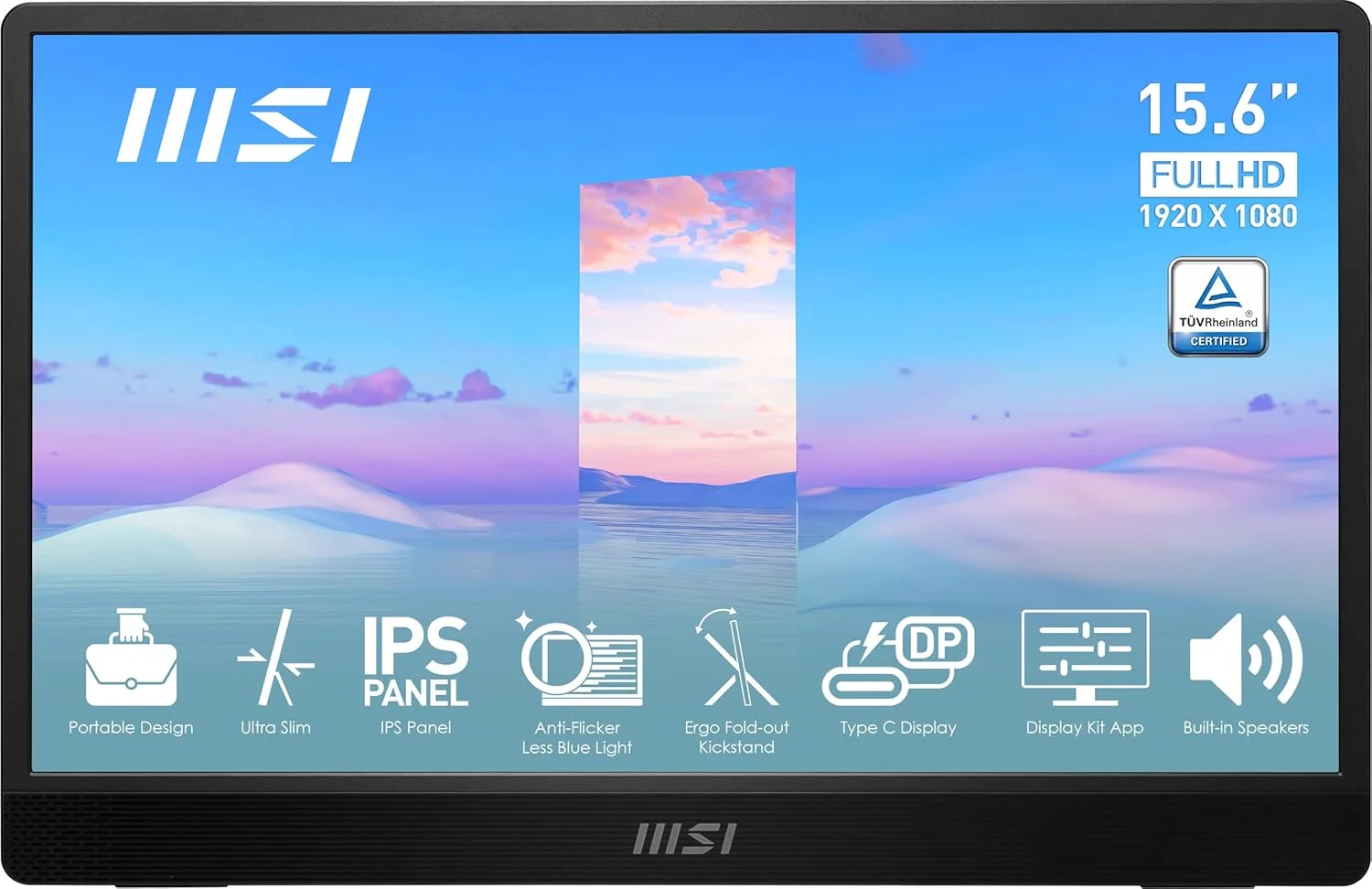 مانیتور قابل حمل MSI Pro MP161، 15.6 اینچ FHD IPS 1080p، USB Type-C، Mini-HDMI، بلندگوهای داخلی، مناسب برای PC، Mac، PS5، PS4، Xbox، موبایل، خاکستری متالیک