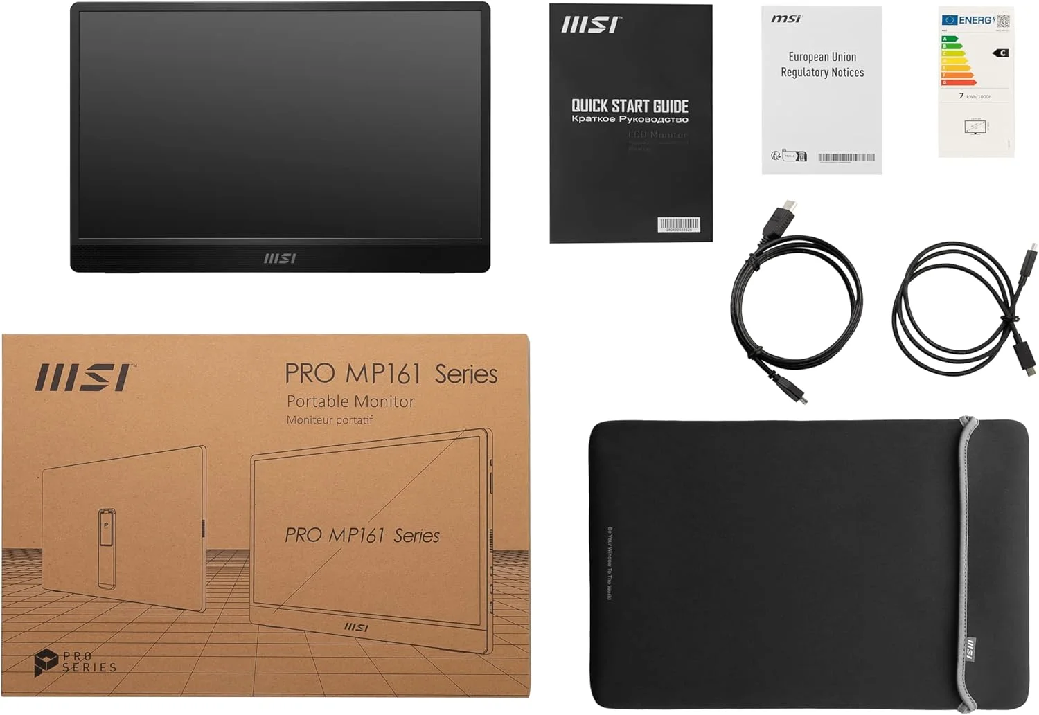 مانیتور قابل حمل MSI Pro MP161، 15.6 اینچ FHD IPS 1080p، USB Type-C، Mini-HDMI، بلندگوهای داخلی، مناسب برای PC، Mac، PS5، PS4، Xbox، موبایل، خاکستری متالیک