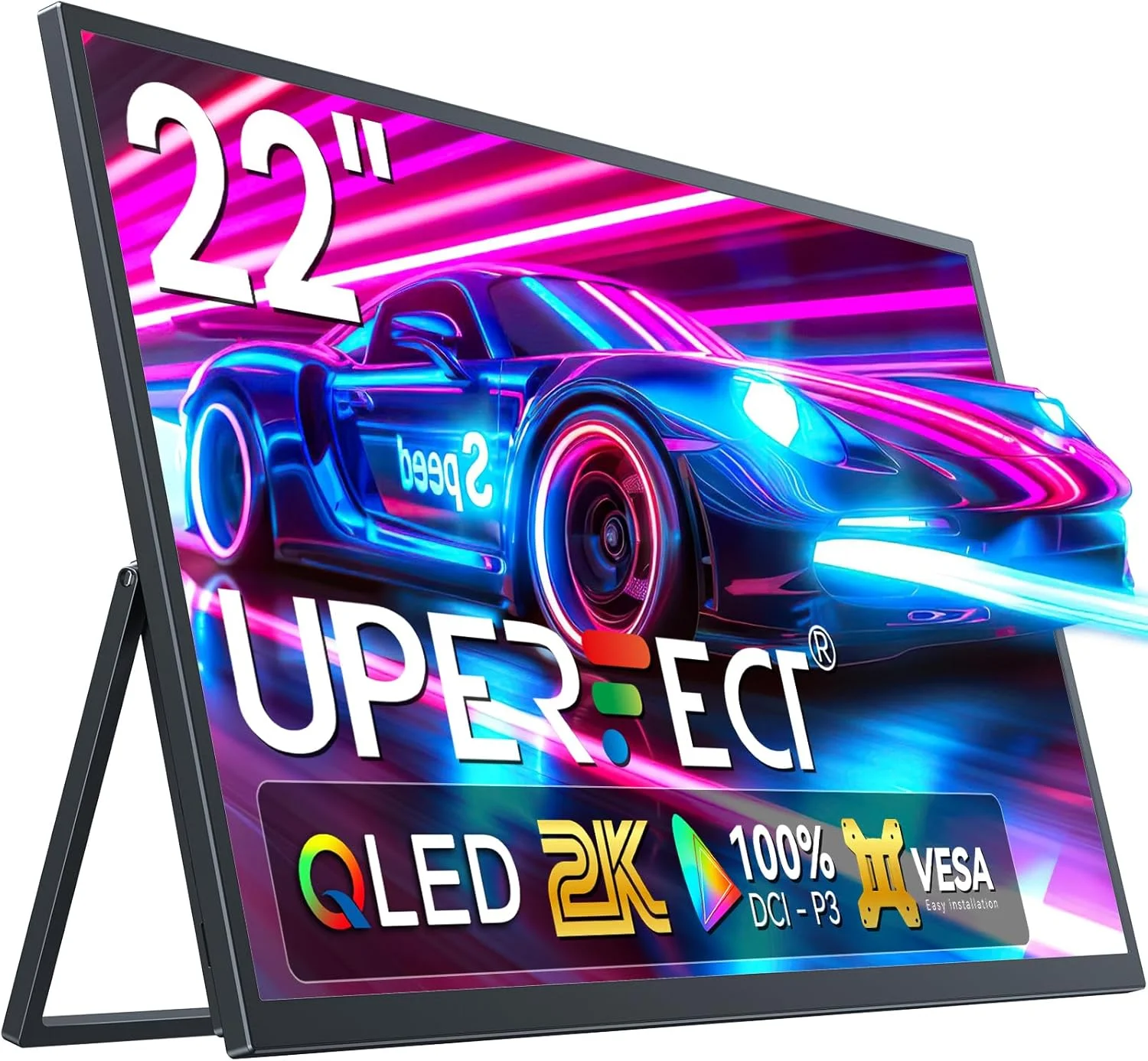 مانیتور قابل حمل 22 اینچی UPERFECT 2K با VESA و پایه قابل تنظیم 180 درجه، نمایشگر بزرگ گیمینگ 2560 * 1440 QHD FreeSync IPS HDR، مانیتور دوم مسافرتی USB-C HDMI برای لپ تاپ، سوییچ، تلفن