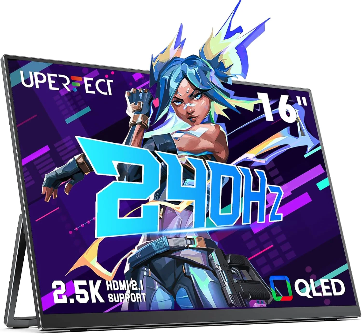 مانیتور گیمینگ قابل حمل UPERFECT 2.5K 240Hz، 16 اینچ 2560x1600 QHD 100% DCI-P3 400 Nits، مانیتور قابل حمل برای لپ تاپ با پایه و VESA، همگام سازی تطبیقی HDMI 2.1 صفحه نمایش خارجی برای کنسول بازی تلفن PC