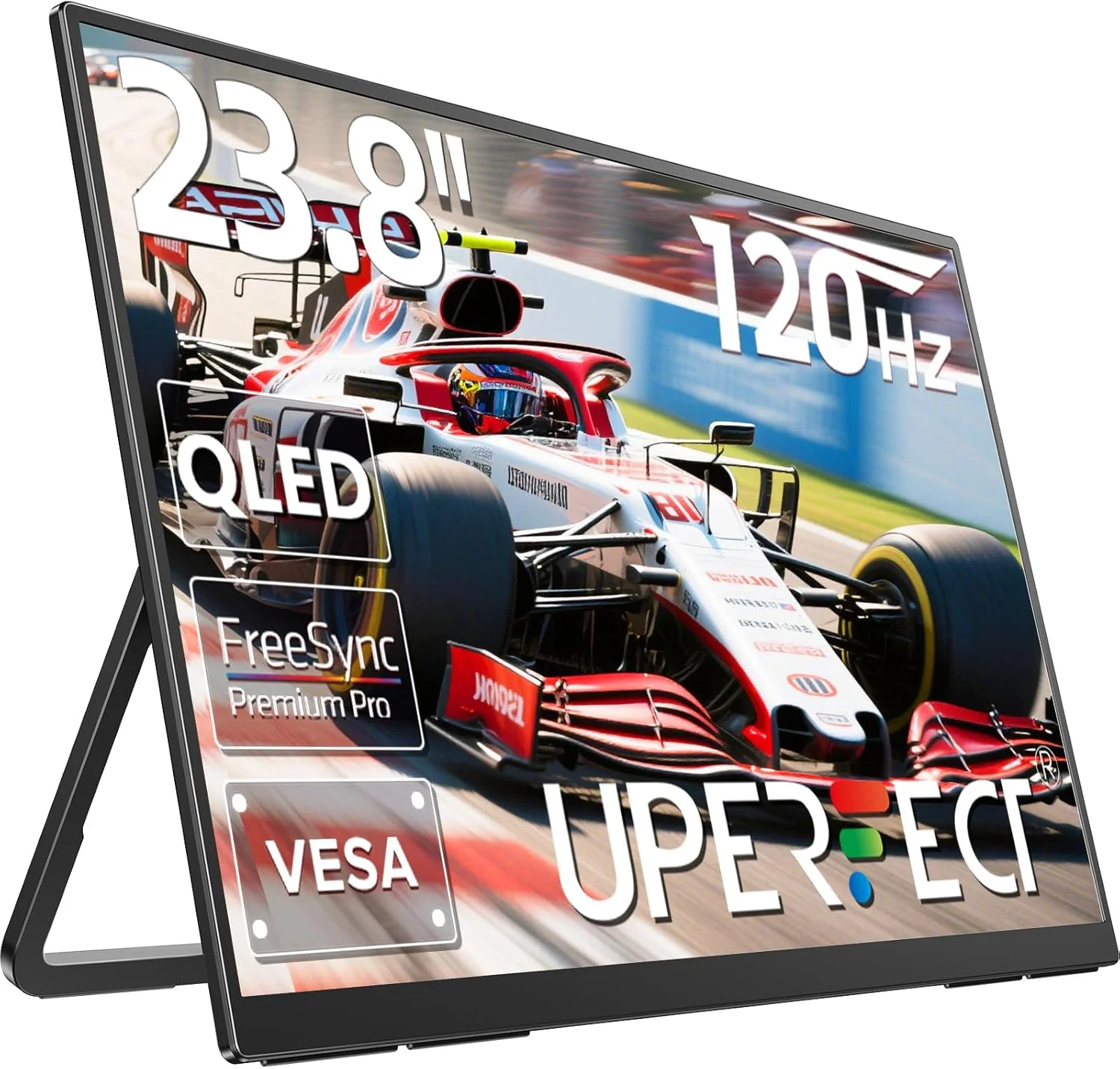 مانیتور قابل حمل 24 اینچی 120 هرتز QLED یوپرفکت 1080P با پوشش 125% sRGB و روشنایی 400 نیت به همراه پایه و VESA، مانیتور مسافرتی HDMI USB-C FHD برای لپ تاپ/دستگاه های بازی/تلفن/مینی کامپیوتر، صفحه نمایش دوم خارجی برای بازی و کار
