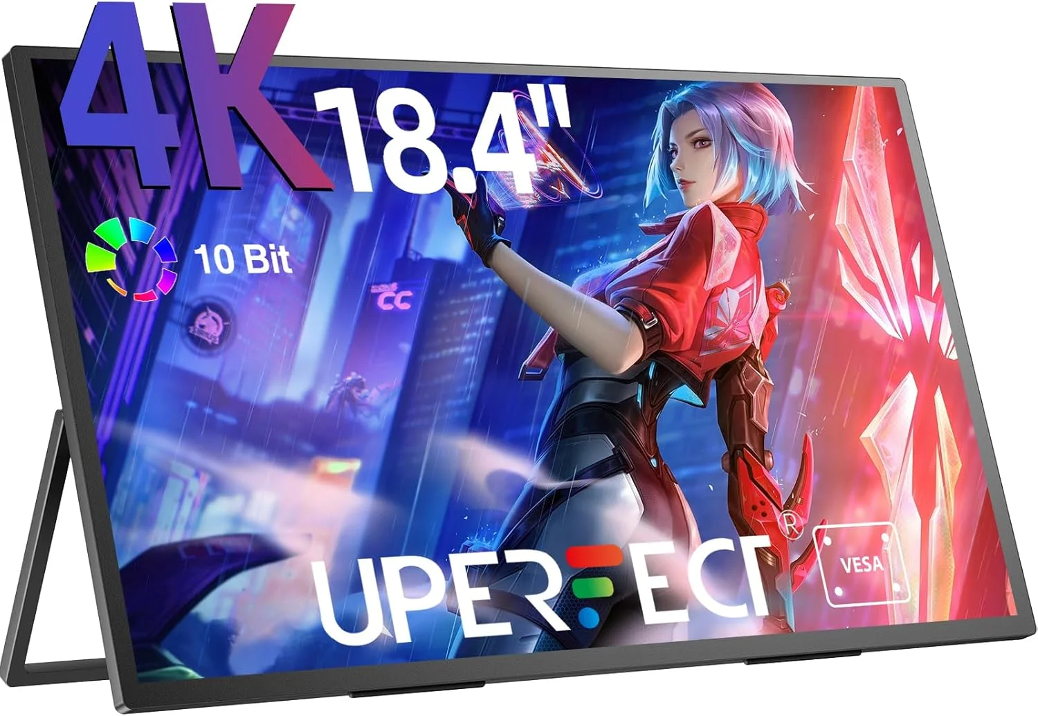 مانیتور قابل حمل UPERFECT 18.4 اینچی 4K 60HZ 10 بیتی با VESA و پایه قابل تنظیم 180 درجه، فوق العاده باریک و سبک، بدون قاب FHD FreeSync IPS HDR، مانیتور دوم مسافرتی برای لپ تاپ