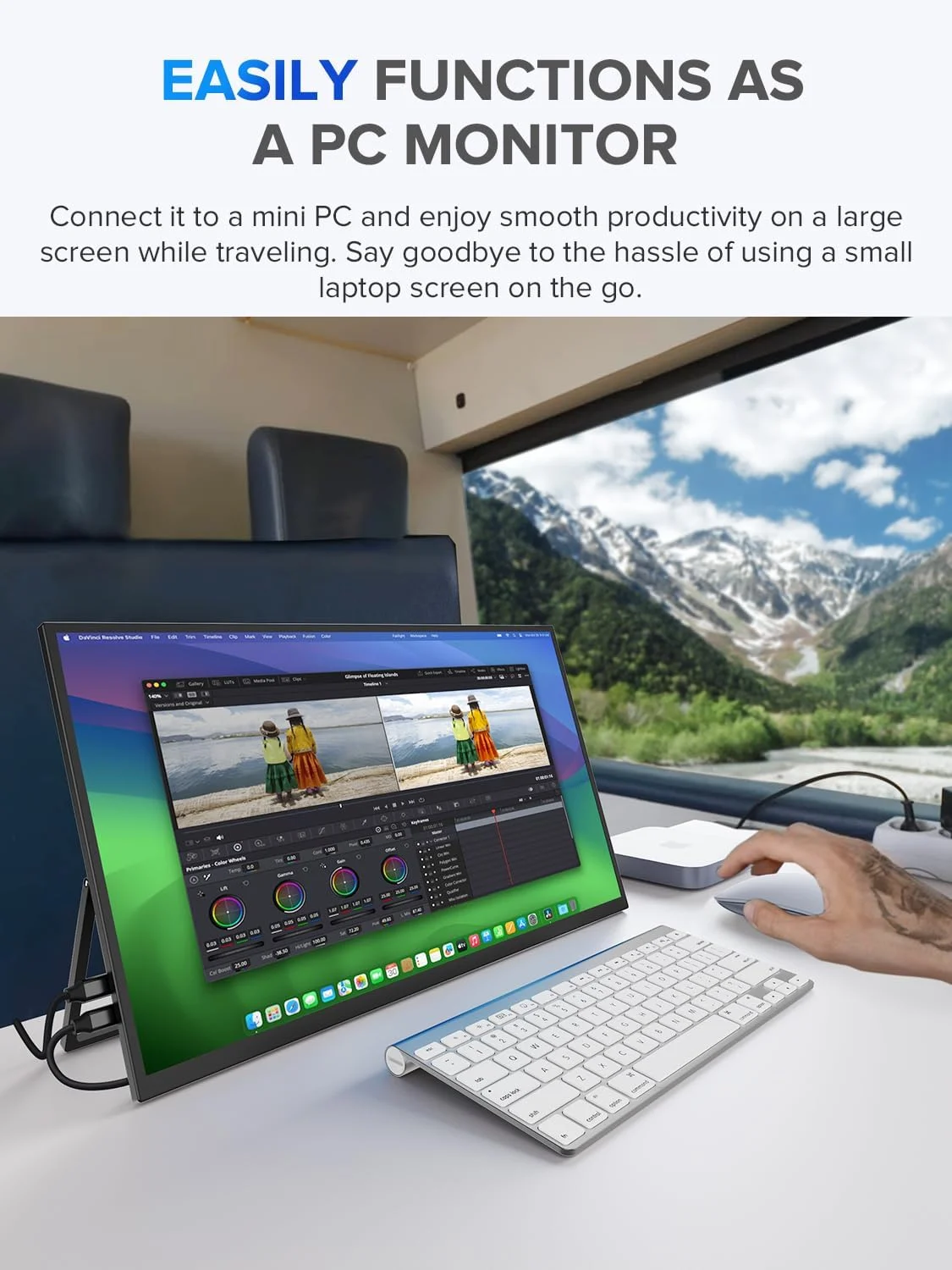 مانیتور قابل حمل 22 اینچی UPERFECT 2K با VESA و پایه قابل تنظیم 180 درجه، نمایشگر بزرگ گیمینگ 2560 * 1440 QHD FreeSync IPS HDR، مانیتور دوم مسافرتی USB-C HDMI برای لپ تاپ، سوییچ، تلفن