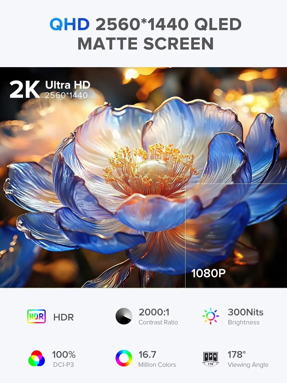 مانیتور قابل حمل 22 اینچی UPERFECT 2K با VESA و پایه قابل تنظیم 180 درجه، نمایشگر بزرگ گیمینگ 2560 * 1440 QHD FreeSync IPS HDR، مانیتور دوم مسافرتی USB-C HDMI برای لپ تاپ، سوییچ، تلفن