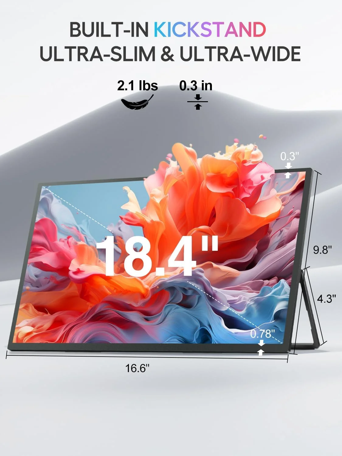 مانیتور قابل حمل UPERFECT 18.4 اینچی 4K 60HZ 10 بیتی با VESA و پایه قابل تنظیم 180 درجه، فوق العاده باریک و سبک، بدون قاب FHD FreeSync IPS HDR، مانیتور دوم مسافرتی برای لپ تاپ