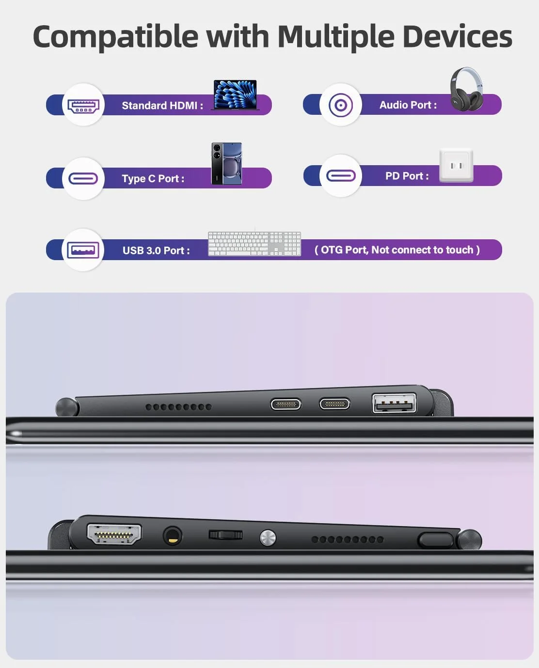 مانیتور قابل حمل UPERFECT Y با صفحه لمسی مستقل، صفحه نمایش 15.6 اینچی FHD 1080P IPS با پایه قابل تنظیم، نسبت کنتراست 2000:1، 100% sRGB با HDMI/USB 3.0/Type C استاندارد، بلندگو/نور محیطی داخلی