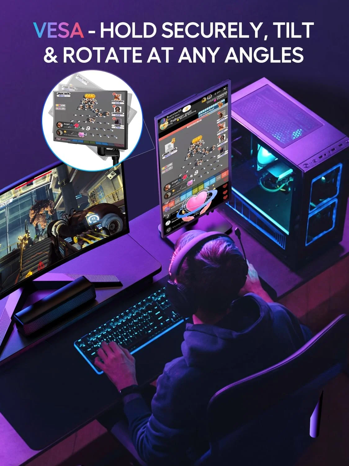 مانیتور قابل حمل UPERFECT 18.4 اینچی 4K 60HZ 10 بیتی با VESA و پایه قابل تنظیم 180 درجه، فوق العاده باریک و سبک، بدون قاب FHD FreeSync IPS HDR، مانیتور دوم مسافرتی برای لپ تاپ