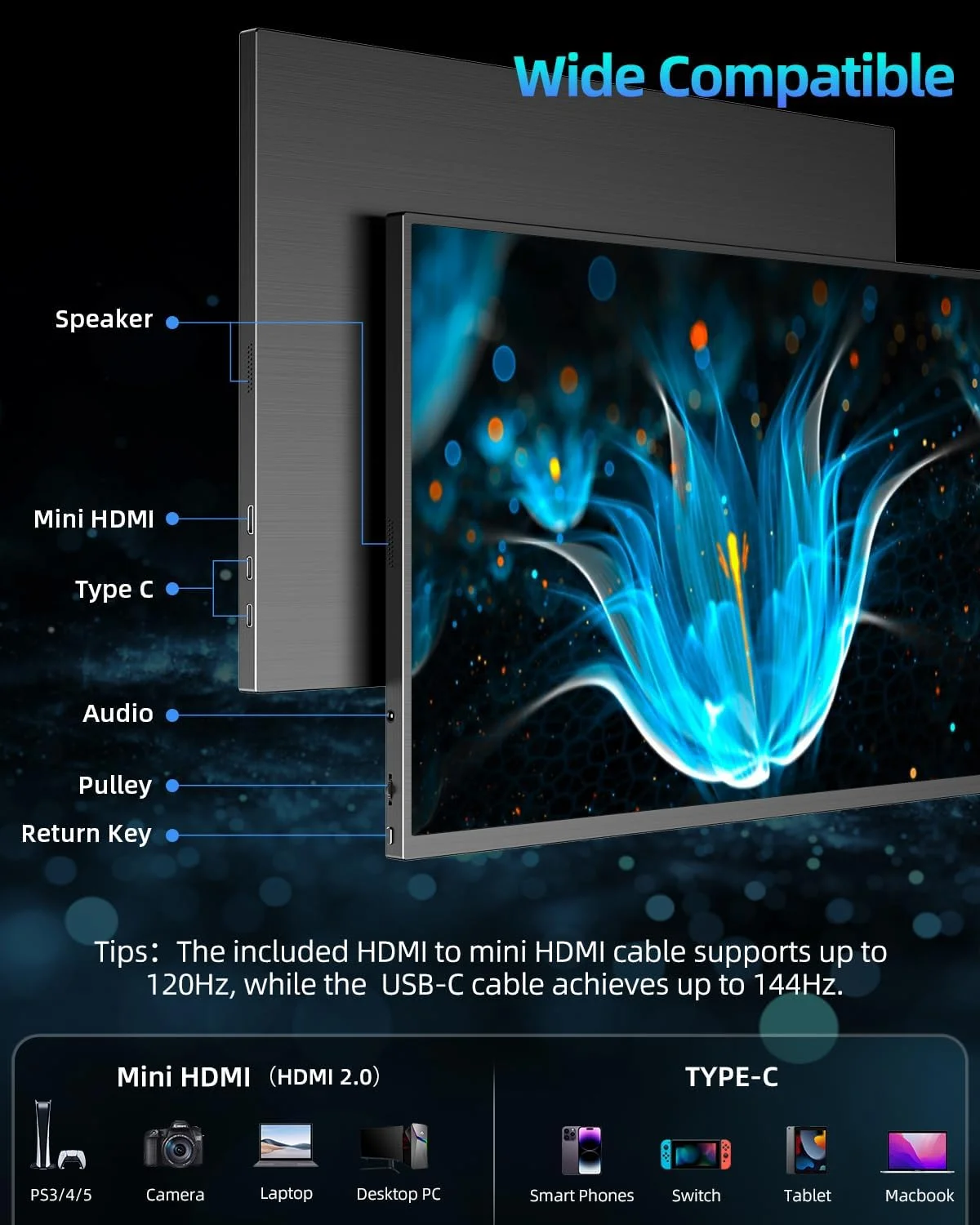 مانیتور گیمینگ قابل حمل UPERFECT 2K 144Hz، 18 اینچ، 2560x1600 QHD، پوشش 100% DCI-P3، مانیتور قابل حمل FreeSync HDR برای لپ تاپ با VESA و کیف، مانیتور دوم IPS مات بدون حاشیه و محافظ چشم برای کنسول بازی