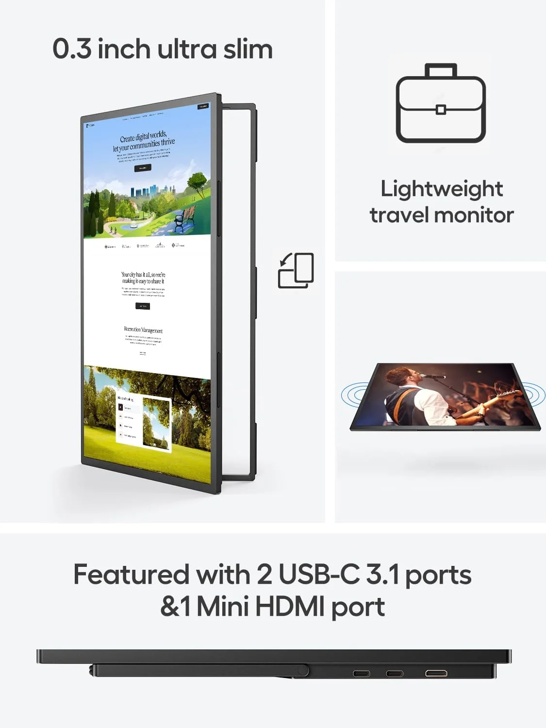 مانیتور قابل حمل UPERFECT 18.4 اینچی 4K 60HZ 10 بیتی با VESA و پایه قابل تنظیم 180 درجه، فوق العاده باریک و سبک، بدون قاب FHD FreeSync IPS HDR، مانیتور دوم مسافرتی برای لپ تاپ