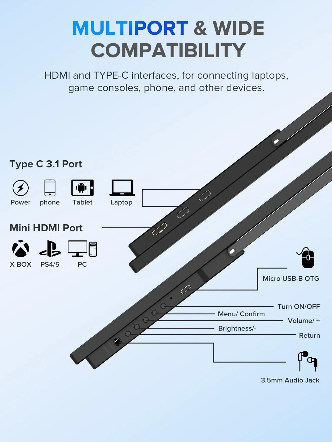مانیتور قابل حمل 22 اینچی UPERFECT 2K با VESA و پایه قابل تنظیم 180 درجه، نمایشگر بزرگ گیمینگ 2560 * 1440 QHD FreeSync IPS HDR، مانیتور دوم مسافرتی USB-C HDMI برای لپ تاپ، سوییچ، تلفن