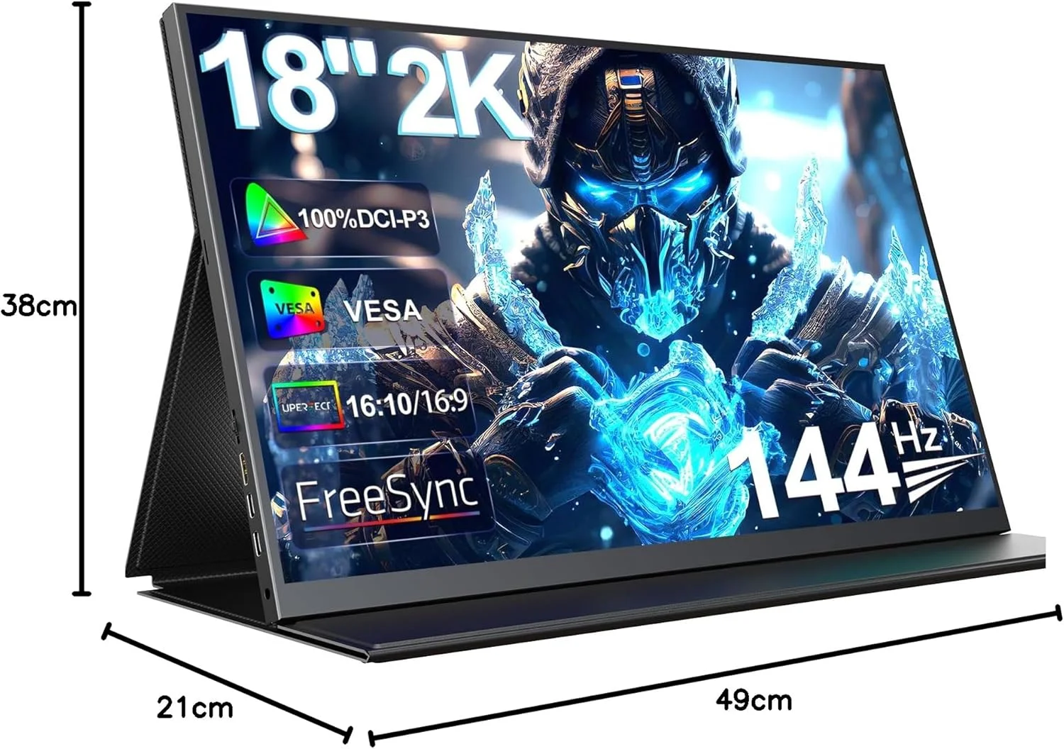 مانیتور گیمینگ قابل حمل UPERFECT 2K 144Hz، 18 اینچ، 2560x1600 QHD، پوشش 100% DCI-P3، مانیتور قابل حمل FreeSync HDR برای لپ تاپ با VESA و کیف، مانیتور دوم IPS مات بدون حاشیه و محافظ چشم برای کنسول بازی