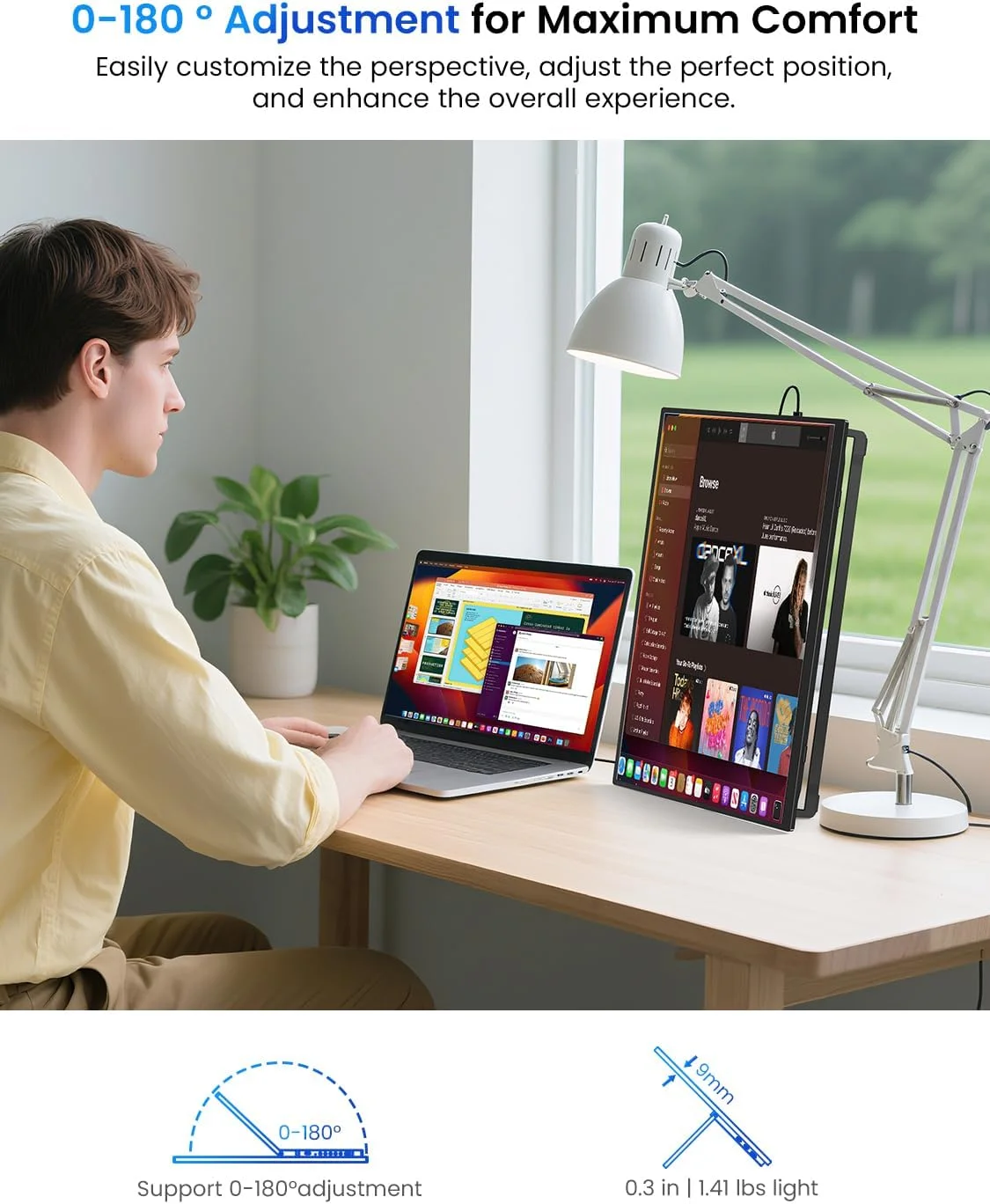 مانیتور قابل حمل UPERFECT، 15.6 اینچ FHD 1080P IPS، مانیتور مسافرتی فوق العاده باریک، صفحه نمایش دوم USB C، مانیتور بازی Plug & Play Mini HDMI Type-C برای لپ تاپ/کامپیوتر/تلفن، VESA و پایه