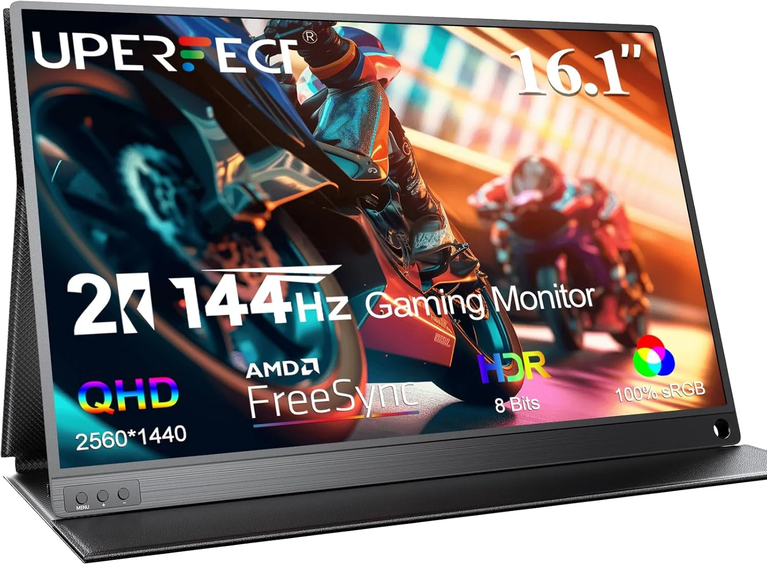 مانیتور قابل حمل UPERFECT 2K 144Hz 16.1 اینچی، مانیتور گیمینگ قابل حمل برای لپ تاپ 2560x1440P QHD FreeSync HDR، مانیتور مسافرتی فوق العاده باریک، صفحه نمایش دوم خارجی برای PC، تلفن، سوییچ PS5 با پایه پوششی
