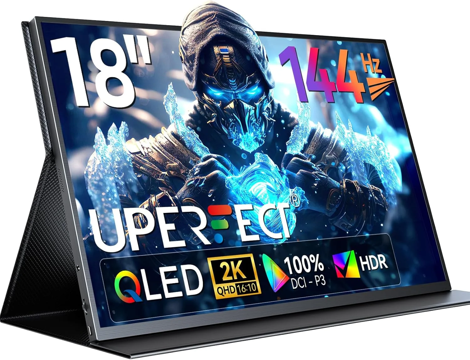مانیتور گیمینگ UPERFECT 144Hz 18 اینچ مانیتور قابل حمل 2K 2560x1600 با Freesync/HDR/100% sRGB، مانیتور مات با IPS /16:10 /300Nit Mini HDMI/Type-C، مانیتور توسعه یافته برای PC/Laptop/PS3 4/Phone