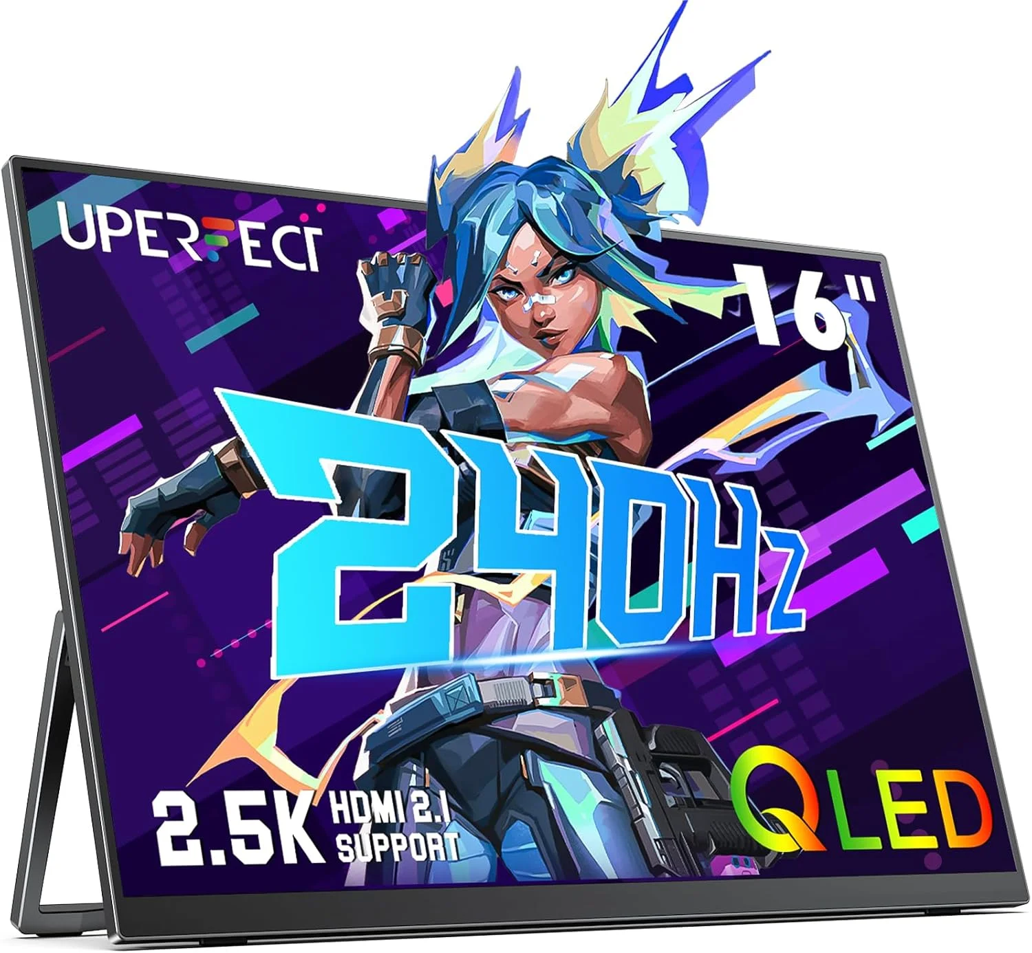 مانیتور قابل حمل گیمینگ UPERFECT با کیفیت 2.5K و نرخ نوسازی 240 هرتز، 16 اینچ، 2560x1600 QHD، پوشش 100% DCI-P3، روشنایی 400 نیت، دارای پایه و VESA، همگام سازی تطبیقی، HDMI 2.1، صفحه نمایش خارجی برای لپ تاپ، کامپیوتر، تلفن و کنسول بازی