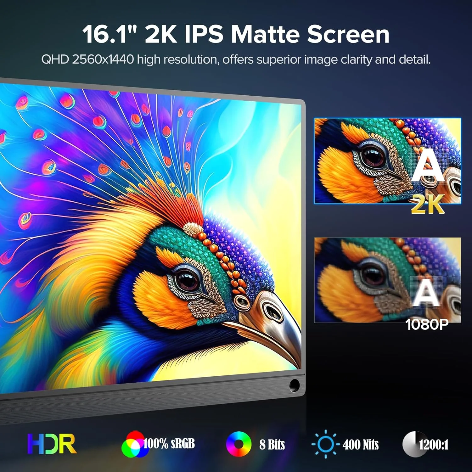 مانیتور قابل حمل UPERFECT 2K 144Hz 16.1 اینچی، مانیتور گیمینگ قابل حمل برای لپ تاپ 2560x1440P QHD FreeSync HDR، مانیتور مسافرتی فوق العاده باریک، صفحه نمایش دوم خارجی برای PC، تلفن، سوییچ PS5 با پایه پوششی