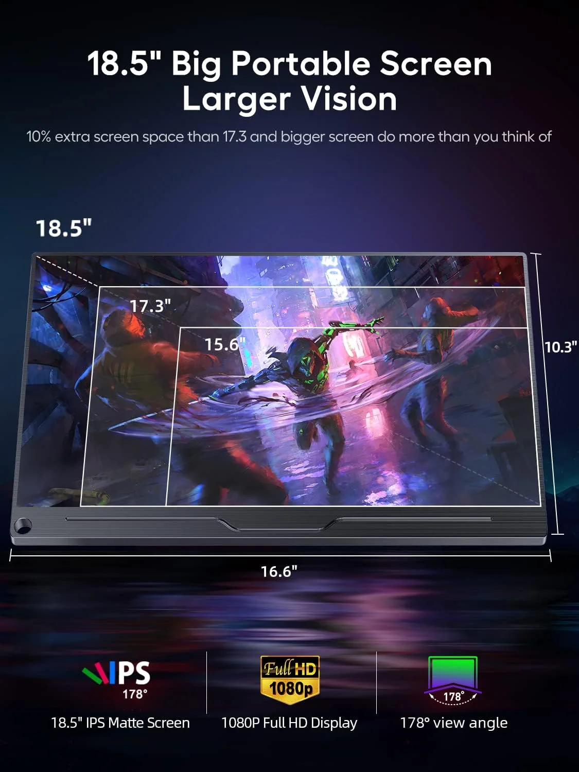 مانیتور قابل حمل 18.5 اینچی UPERFECT با نرخ 120 هرتز، صفحه نمایش مات IPS، کیفیت Full HD 1920x1080، پورت USB C Mini HDMI برای لپ تاپ، PC، سوییچ، PS4/5، Xbo، Raspb Pi، بدنه فلزی، قابلیت نصب VESA