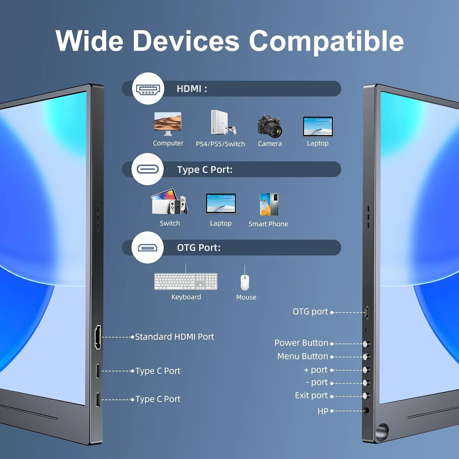 مانیتور پرتابل UPERFECT، مانیتور قابل حمل 15.6 اینچی با رزولوشن 1920x1080 Full HD IPS، دارای اتصال HDMI/Type-C/USB-C برای کامپیوتر، لپ تاپ، PS 3/4/5، Xbo، سوییچ و غیره