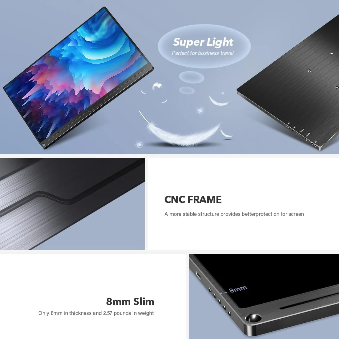 مانیتور پرتابل UPERFECT، مانیتور قابل حمل 15.6 اینچی با رزولوشن 1920x1080 Full HD IPS، دارای اتصال HDMI/Type-C/USB-C برای کامپیوتر، لپ تاپ، PS 3/4/5، Xbo، سوییچ و غیره