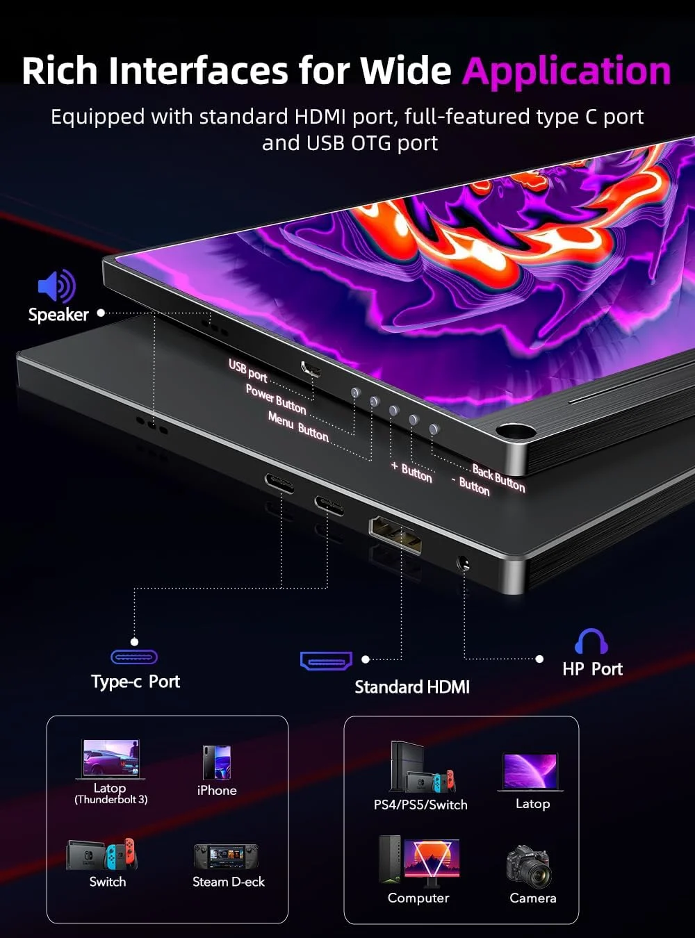 مانیتور کامپیوتر 4K واقعی UPERFECT، مانیتور 15.6 اینچی IPS UHD 3840X2160 USB C [طیف رنگی گسترده 100% sRGB]، HDR FreeSync اسپیکر Type-C HDMI OTG VESA مانیتور قابل حمل برای لپ تاپ PC تلفن، پایه کاور هوشمند