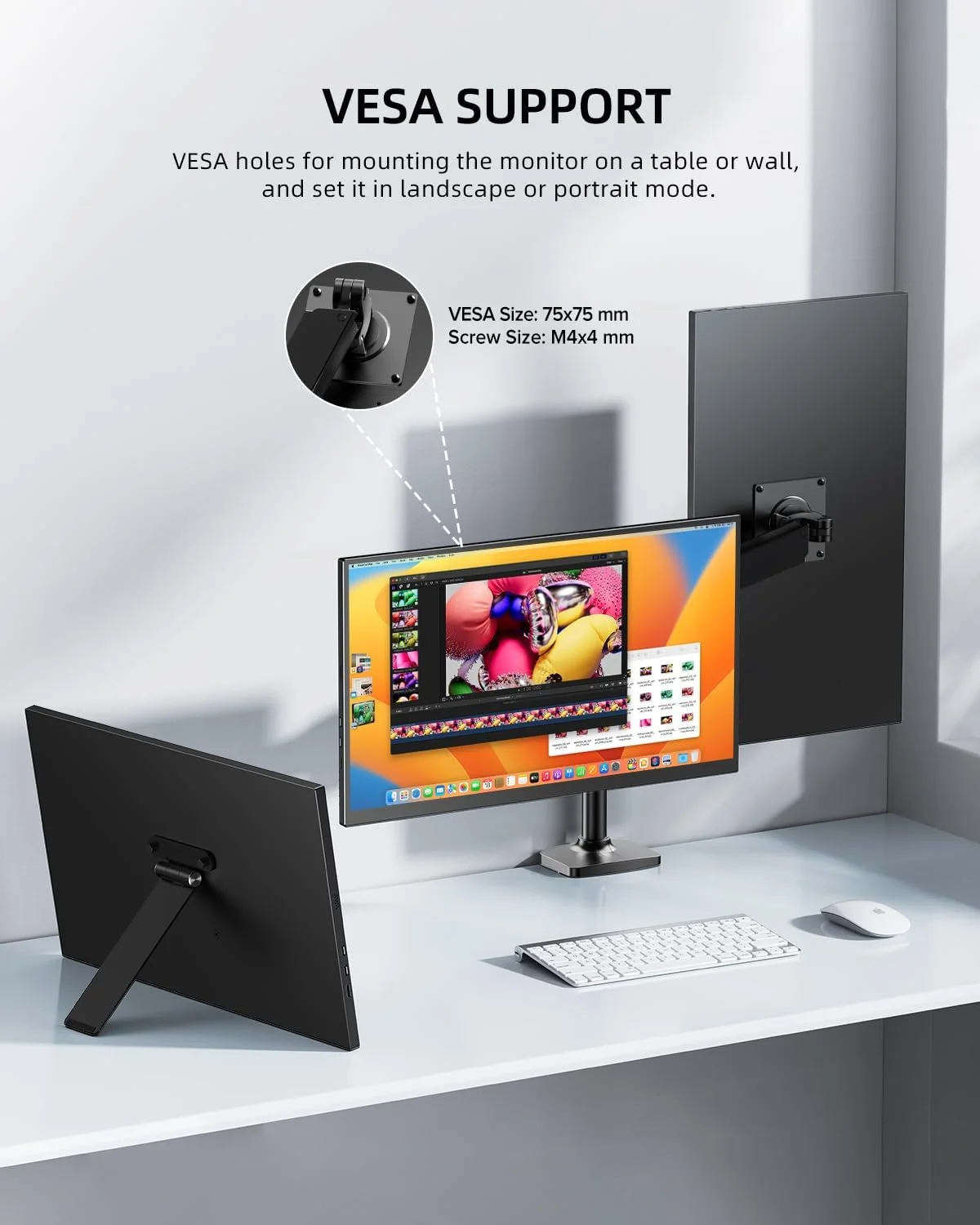 مانیتور قابل حمل UPERFECT، مانیتور قابل حمل 18.5 اینچی، مانیتور USB C فول اچ دی IPS با رزولوشن 1920×1080 با HDMI استاندارد، Type C، OTG و سوراخ VESA برای لپ تاپ، کامپیوتر و تلفن