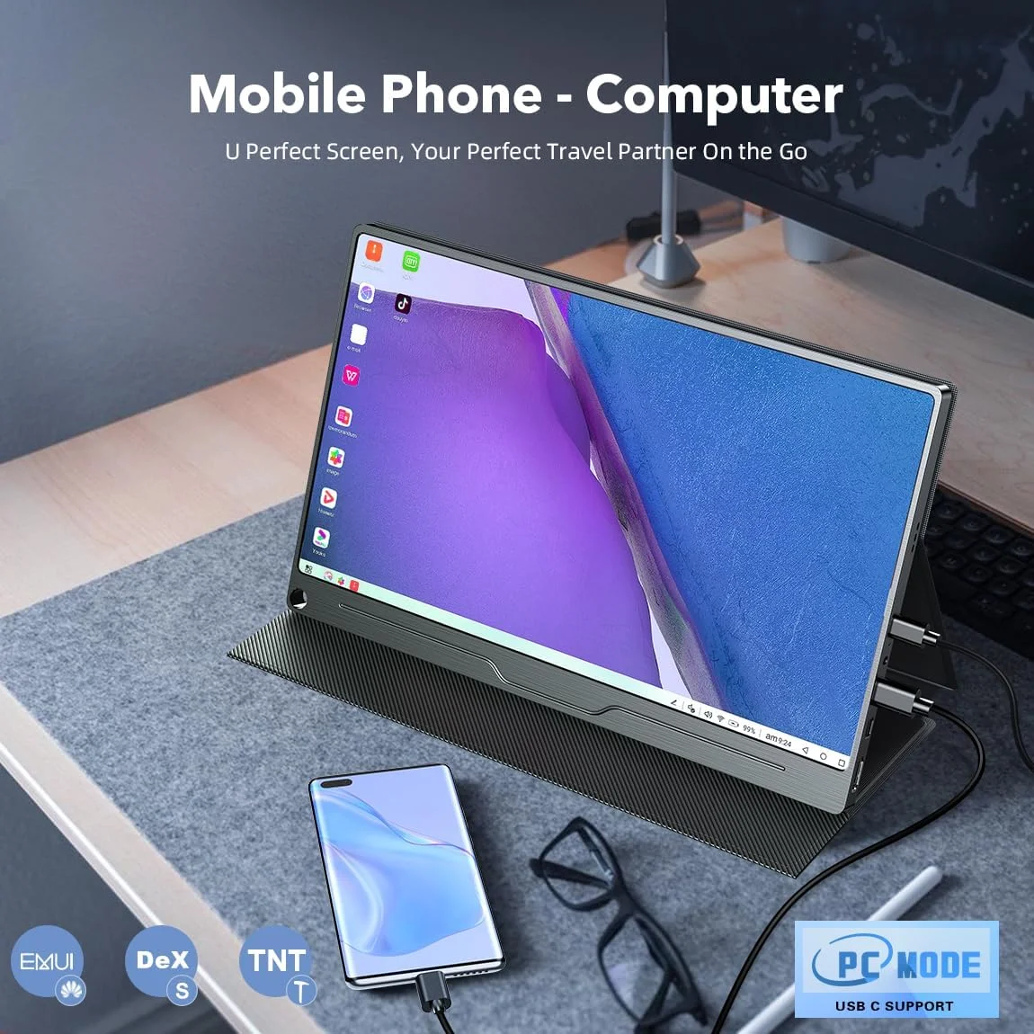 مانیتور پرتابل UPERFECT، مانیتور قابل حمل 15.6 اینچی با رزولوشن 1920x1080 Full HD IPS، دارای اتصال HDMI/Type-C/USB-C برای کامپیوتر، لپ تاپ، PS 3/4/5، Xbo، سوییچ و غیره