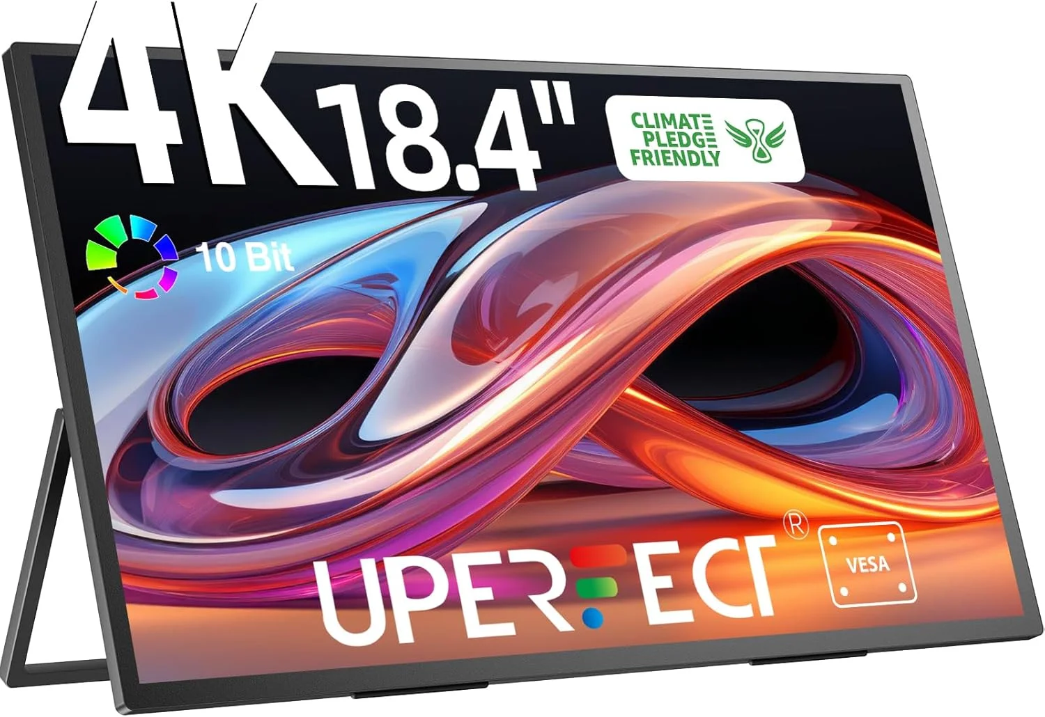 مانیتور پرتابل 4K یوپرفکت 18.4 اینچ 10 بیتی با VESA و پایه قابل تنظیم 180 درجه، فوق العاده باریک و سبک UHD FreeSync IPS HDR، مانیتور دوم USB C برای لپ تاپ، سوییچ و گوشی