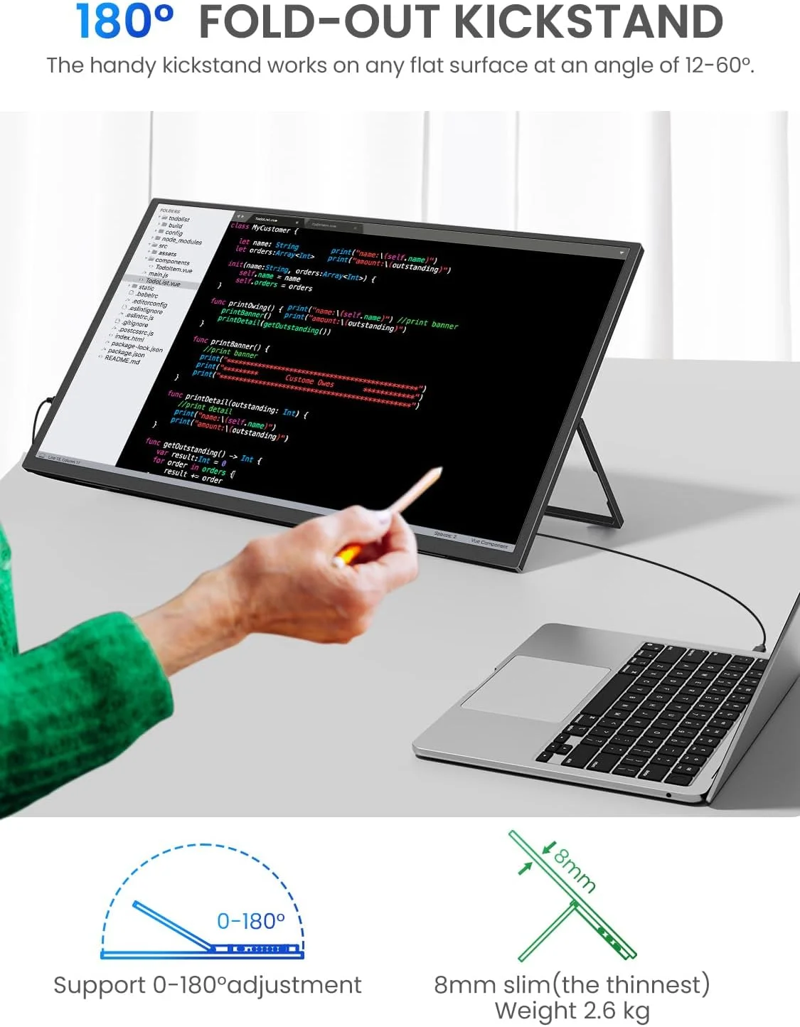 مانیتور قابل حمل 24.5 اینچی UPERFECT با کیفیت 2K و نرخ نوسازی 165 هرتز به همراه پایه قابل تنظیم 180 درجه و VESA، نمایشگر بزرگ گیمینگ IPS HDR با رزولوشن 2560 * 1440 QHD و FreeSync، مانیتور دوم مسافرتی USB-C HDMI برای لپ تاپ، سوییچ و تلفن مانیتور قابل حمل 24.5 اینچی UPERFECT با کیفیت 2K و نرخ نوسازی 165 هرتز به همراه پایه قابل تنظیم 180 درجه و VESA، نمایشگر بزرگ گیمینگ IPS HDR با رزولوشن 2560 * 1440 QHD و FreeSync، مانیتور دوم مسافرتی USB-C HDMI برای لپ تاپ، سوییچ و تلفن