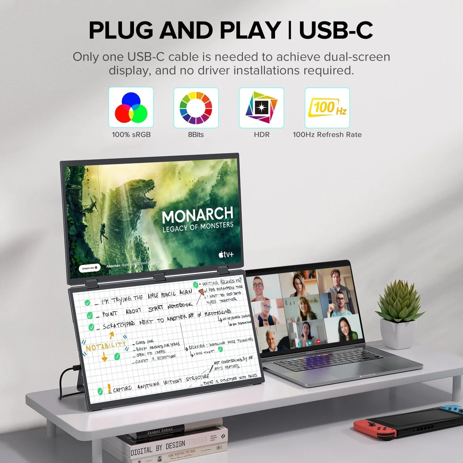 مانیتور دوگانه قابل حمل UPERFECT Delta 18.5 اینچی 100 هرتز برای توسعه دهنده صفحه نمایش لپ تاپ، مانیتور سه گانه تاشو 360 درجه HDR 1080P با پایه و VESA برای کنسول بازی تلفن PC لپ تاپ (بدون نیاز به درایور) مانیتور دوگانه قابل حمل UPERFECT Delta 18.5 اینچی 100 هرتز برای توسعه دهنده صفحه نمایش لپ تاپ، مانیتور سه گانه تاشو 360 درجه HDR 1080P با پایه و VESA برای کنسول بازی تلفن PC لپ تاپ (بدون نیاز به درایور)