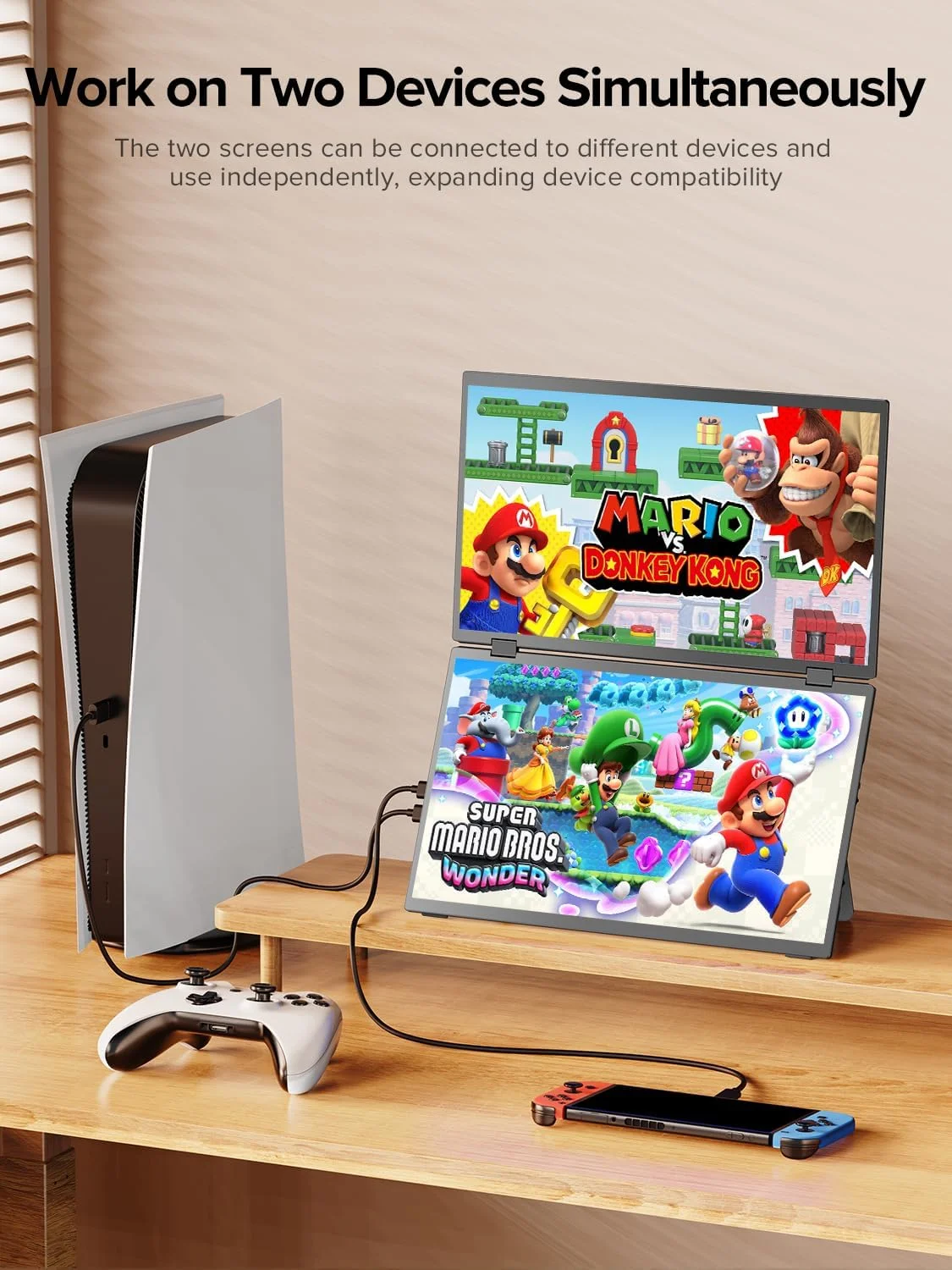 مانیتور دوگانه قابل حمل 15.6 اینچی UPERFECT Delta، توسعه دهنده صفحه نمایش لپ تاپ 1080P HDR تاشو 180 درجه، مانیتور سه گانه پشته ای با پایه و VESA برای لپ تاپ، کامپیوتر، تلفن، کنسول بازی (بدون نیاز به درایور)