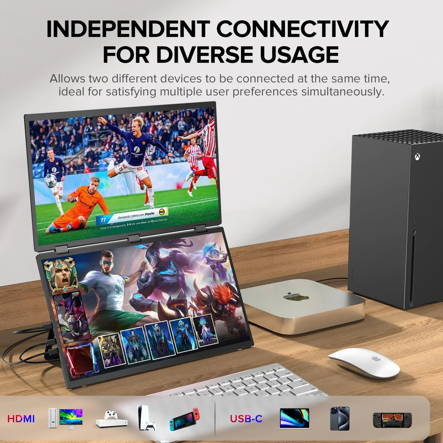 مانیتور دوگانه قابل حمل UPERFECT Delta 18.5 اینچی 100 هرتز برای توسعه دهنده صفحه نمایش لپ تاپ، مانیتور سه گانه تاشو 360 درجه HDR 1080P با پایه و VESA برای کنسول بازی تلفن PC لپ تاپ (بدون نیاز به درایور) مانیتور دوگانه قابل حمل UPERFECT Delta 18.5 اینچی 100 هرتز برای توسعه دهنده صفحه نمایش لپ تاپ، مانیتور سه گانه تاشو 360 درجه HDR 1080P با پایه و VESA برای کنسول بازی تلفن PC لپ تاپ (بدون نیاز به درایور)