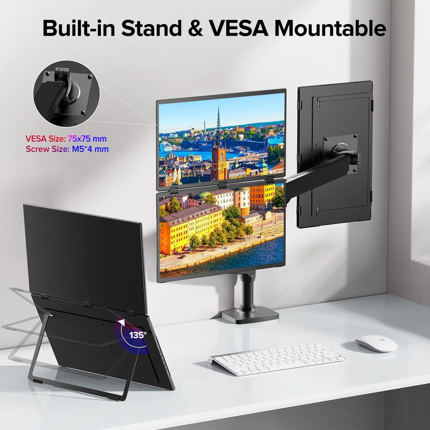 مانیتور دوگانه قابل حمل UPERFECT Delta 18.5 اینچی 100 هرتز برای توسعه دهنده صفحه نمایش لپ تاپ، مانیتور سه گانه تاشو 360 درجه HDR 1080P با پایه و VESA برای کنسول بازی تلفن PC لپ تاپ (بدون نیاز به درایور) مانیتور دوگانه قابل حمل UPERFECT Delta 18.5 اینچی 100 هرتز برای توسعه دهنده صفحه نمایش لپ تاپ، مانیتور سه گانه تاشو 360 درجه HDR 1080P با پایه و VESA برای کنسول بازی تلفن PC لپ تاپ (بدون نیاز به درایور)
