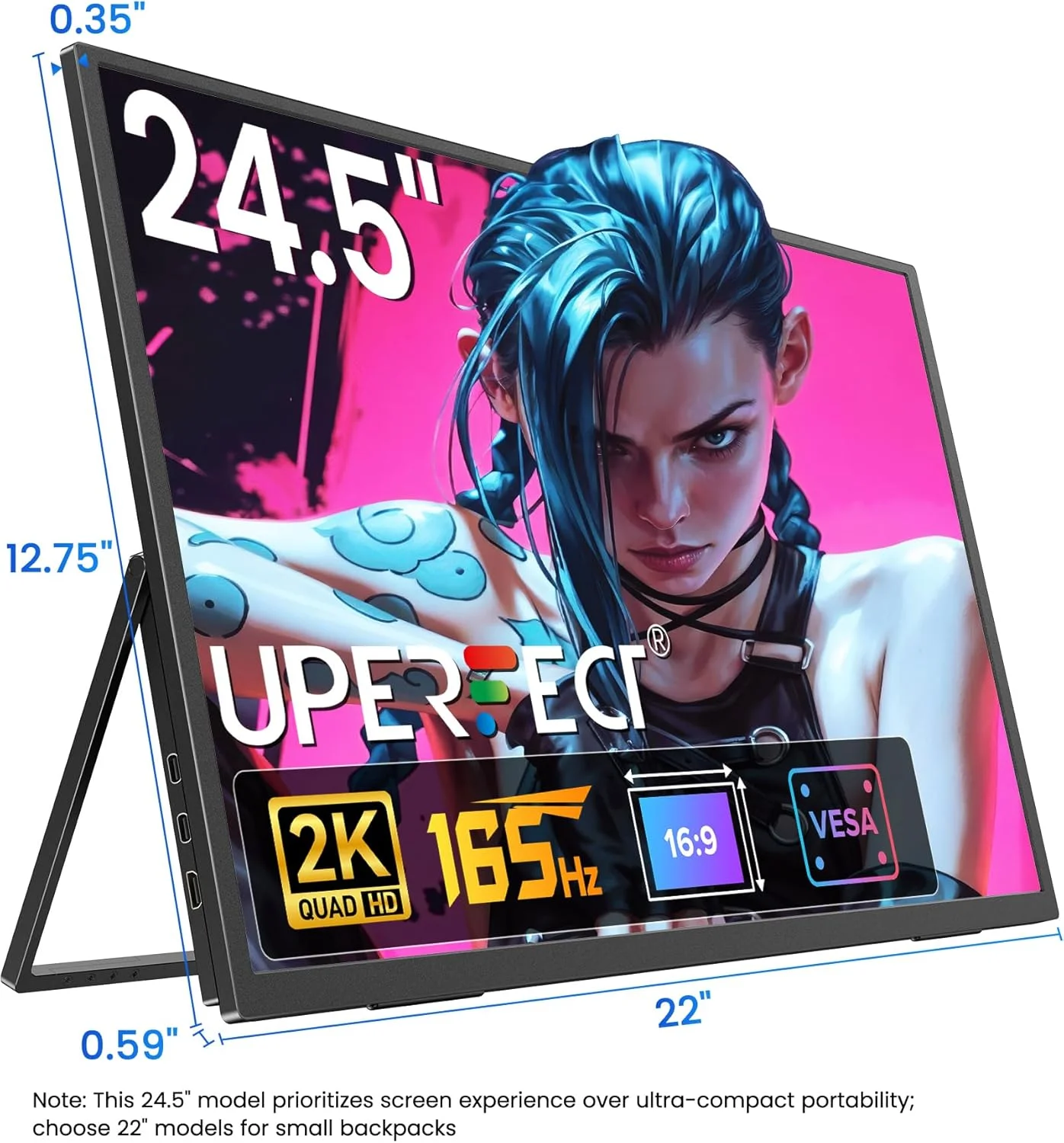 مانیتور قابل حمل 24.5 اینچی UPERFECT با کیفیت 2K و نرخ نوسازی 165 هرتز به همراه پایه قابل تنظیم 180 درجه و VESA، نمایشگر بزرگ گیمینگ IPS HDR با رزولوشن 2560 * 1440 QHD و FreeSync، مانیتور دوم مسافرتی USB-C HDMI برای لپ تاپ، سوییچ و تلفن مانیتور قابل حمل 24.5 اینچی UPERFECT با کیفیت 2K و نرخ نوسازی 165 هرتز به همراه پایه قابل تنظیم 180 درجه و VESA، نمایشگر بزرگ گیمینگ IPS HDR با رزولوشن 2560 * 1440 QHD و FreeSync، مانیتور دوم مسافرتی USB-C HDMI برای لپ تاپ، سوییچ و تلفن