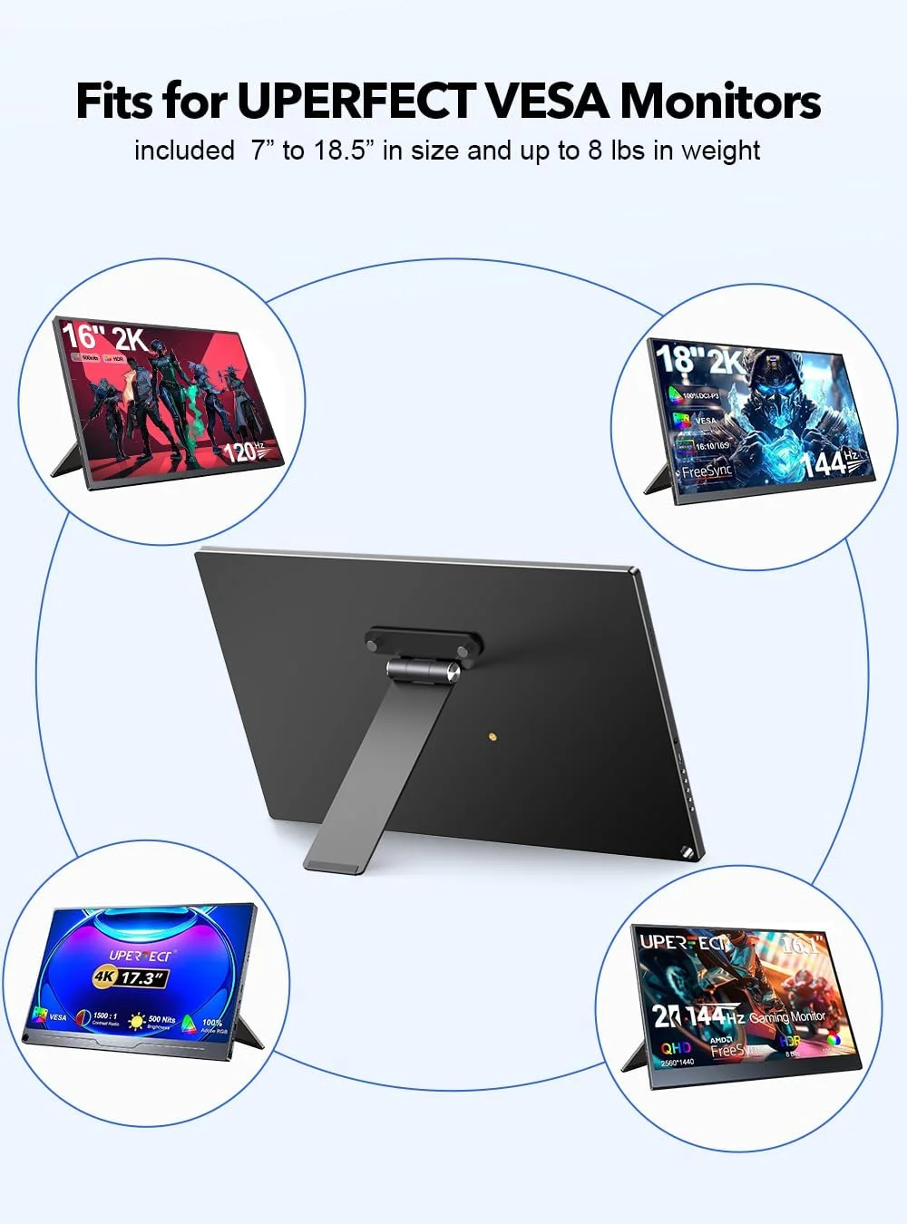 پایه مانیتور قابل حمل UPERFECT VESA با پیچ دستی، پایه رومیزی مانیتور VESA مستقل 7 تا 18.5 اینچی با چرخش/شیب/چرخش، مناسب برای مانیتور با VESA M3/M4*75MM