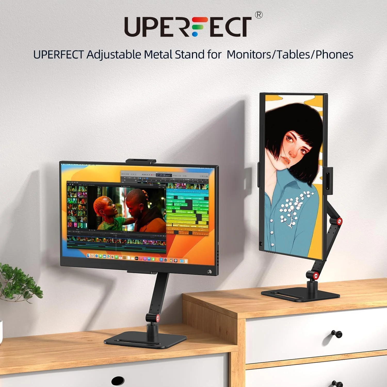 پایه تبلت رومیزی UPERFECT، براکت چرخان 360 درجه قابل تنظیم، گیره شیب دار 180 درجه، نگهدارنده تبلت تاشو با بازوی بلند قابل تنظیم برای آیفون/آیپد/تبلت/مانیتور قابل حمل 4.7-18 اینچی، آلیاژ آلومینیوم