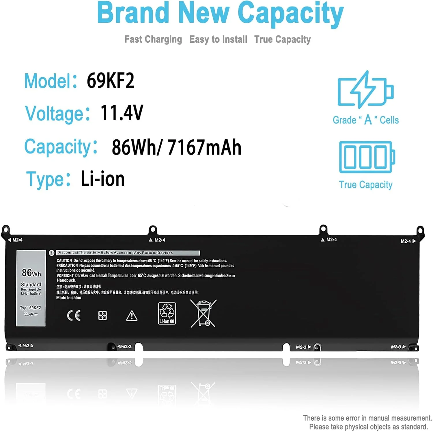 باتری لپ تاپ جایگزین 86Wh 69KF2 برای Dell Precision 5560 5560 5570 5550(2020) Mobile Workstation XPS 15 9500 9510 9520 G15 5510 5511 5520 P45E P45E001 P45E002 P87F P87F002 P87F003 P91F001 11.4V باتری لپ تاپ جایگزین 86Wh 69KF2 برای Dell Precision 5560 5560 5570 5550(2020) Mobile Workstation XPS 15 9500 9510 9520 G15 5510 5511 5520 P45E P45E001 P45E002 P87F P87F002 P87F003 P91F001 11.4V