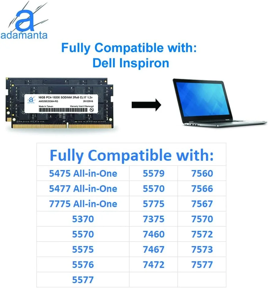آدامانتا 32 گیگابایت (2x16 گیگابایت) ارتقاء حافظه لپ تاپ سازگار با Dell Alienware, Inspiron, Latitude, Optiplex, Precision, Vostro & XPS DDR4 2400Mhz PC4-19200 SODIMM 2Rx8 CL17 1.2v RAM DRAM آدامانتا 32 گیگابایت (2x16 گیگابایت) ارتقاء حافظه لپ تاپ سازگار با Dell Alienware, Inspiron, Latitude, Optiplex, Precision, Vostro & XPS DDR4 2400Mhz PC4-19200 SODIMM 2Rx8 CL17 1.2v RAM DRAM