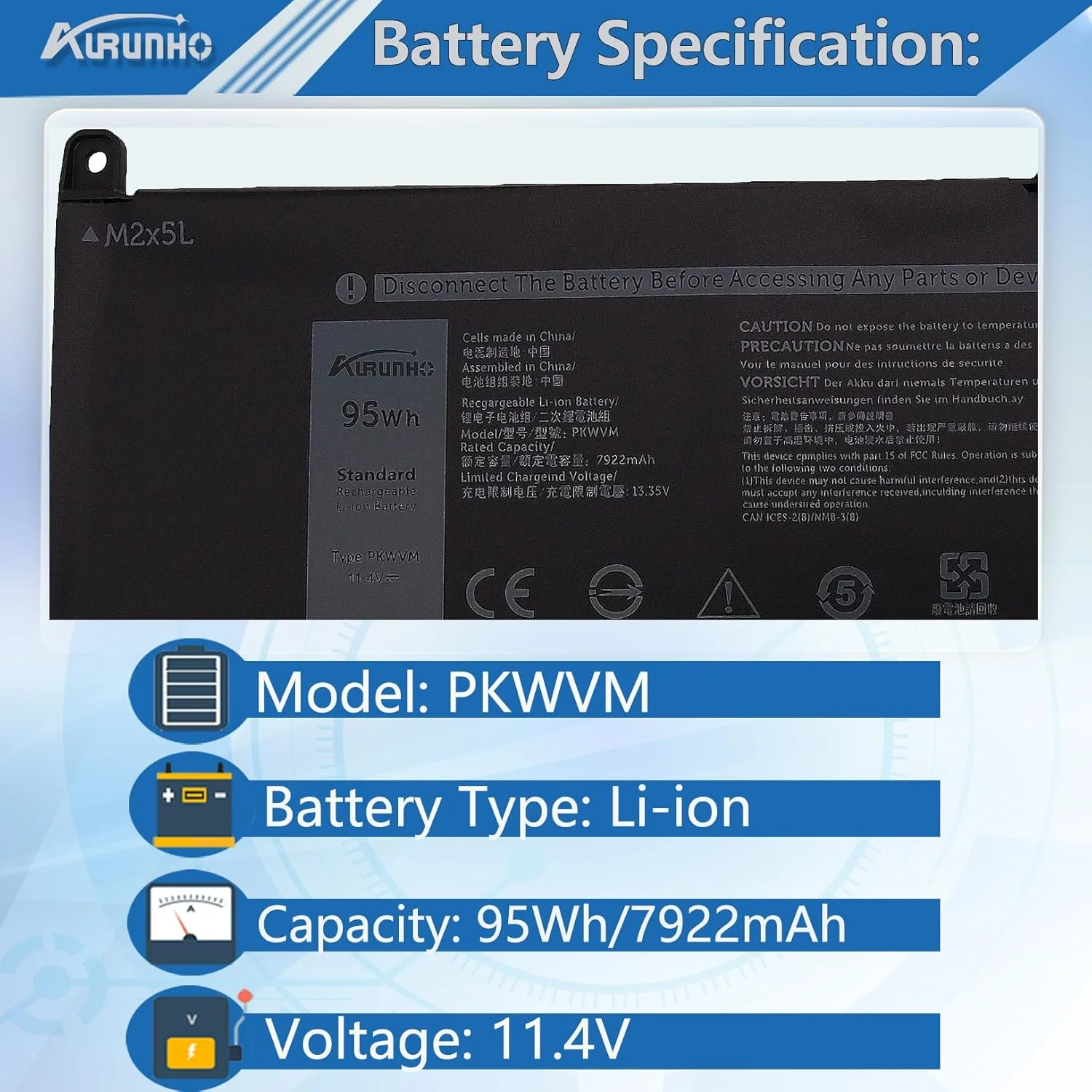 باتری لپ تاپ جایگزین AURUNHO PKWVM 95Wh برای Dell Precision 7550 7560 7750 7760 Mobile Workstation P44E P93F P44E001 P44E002 P93F001 P93F002 C903V CR72X 17C06 0CR72X 0447VR 068N03 453-BBCQ 11.4V باتری لپ تاپ جایگزین AURUNHO PKWVM 95Wh برای Dell Precision 7550 7560 7750 7760 Mobile Workstation P44E P93F P44E001 P44E002 P93F001 P93F002 C903V CR72X 17C06 0CR72X 0447VR 068N03 453-BBCQ 11.4V