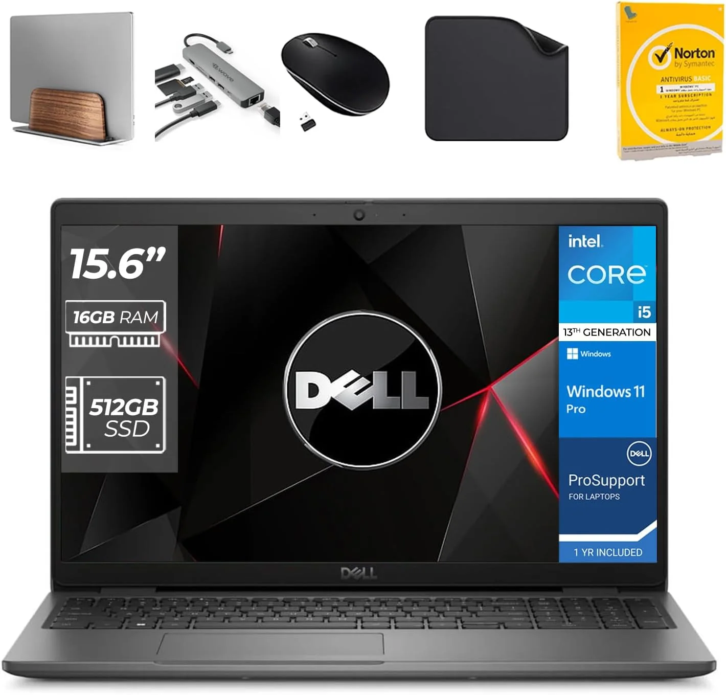 لپ تاپ تجاری دل Latitude 3550، نسل سیزدهم پردازنده Intel Core i5-1335U، گرافیک Iris، رم 16 گیگابایتی، SSD 512 گیگابایتی، ویندوز 11 پرو، وب کم (شامل پایه لپ تاپ Wave 1 + هاب 7 در 1 + ماوس + آنتی ویروس + پد ماوس)